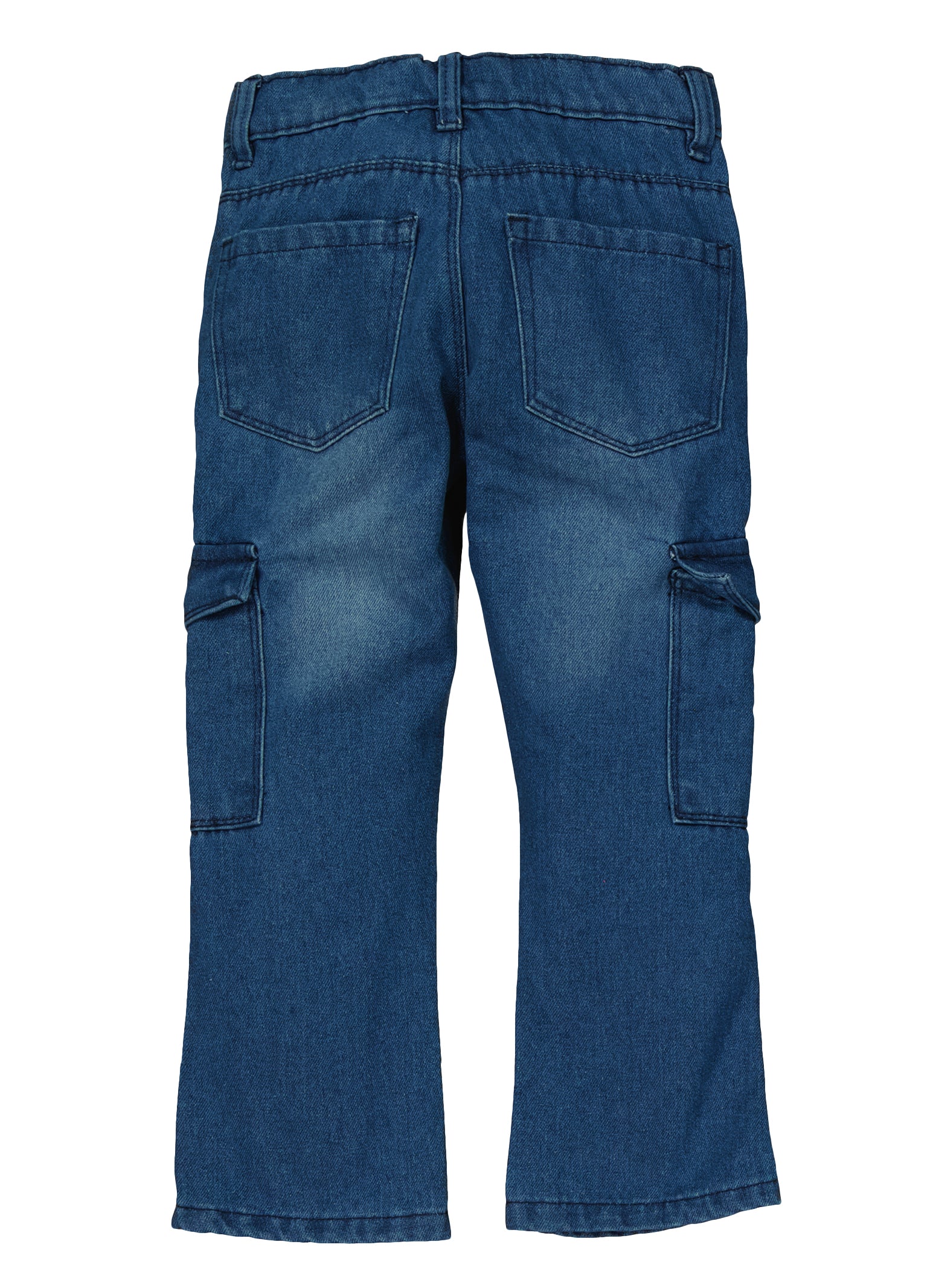 Little Girls Denim Cargo Wide Leg Jeans, Blue,