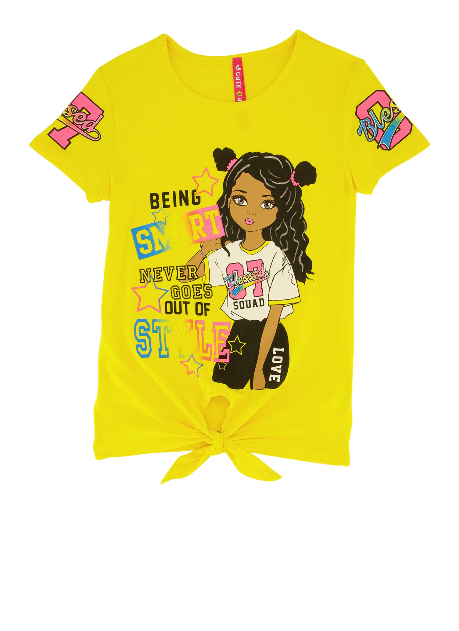 Little Girls Blessed Squad 07 Graphic T Shirt, Yellow, Size 6X