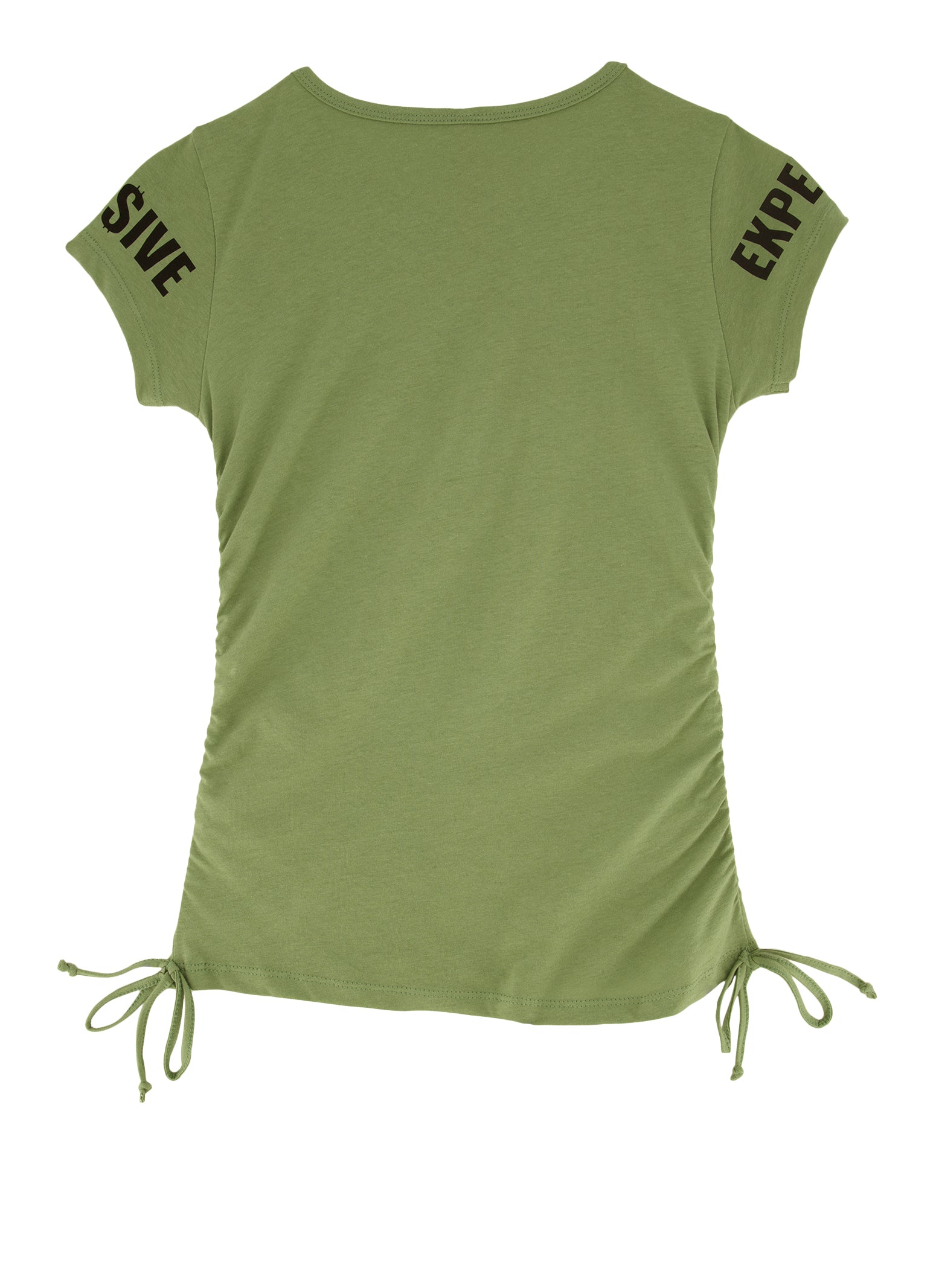 Girls Im Very Expensive Ruched Graphic T Shirt, Green, Size 10-12