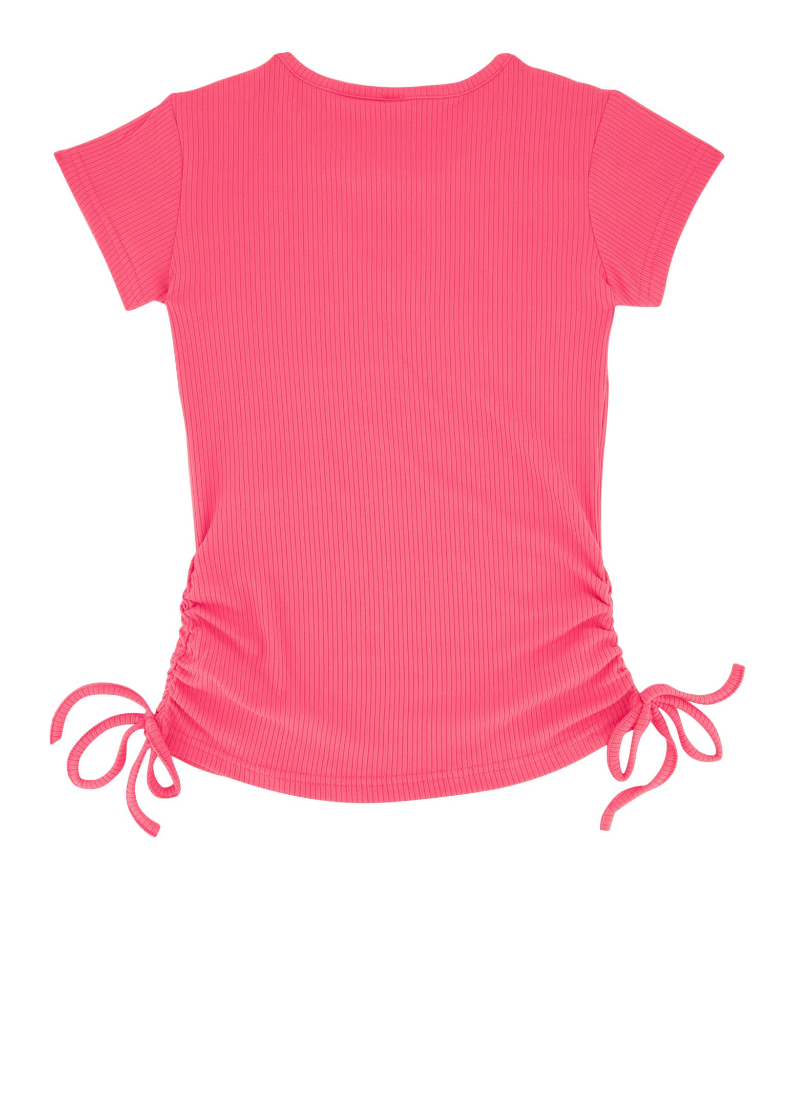 Girls Ribbed Chain Detail Keyhole Tee, Pink, Size 10-12