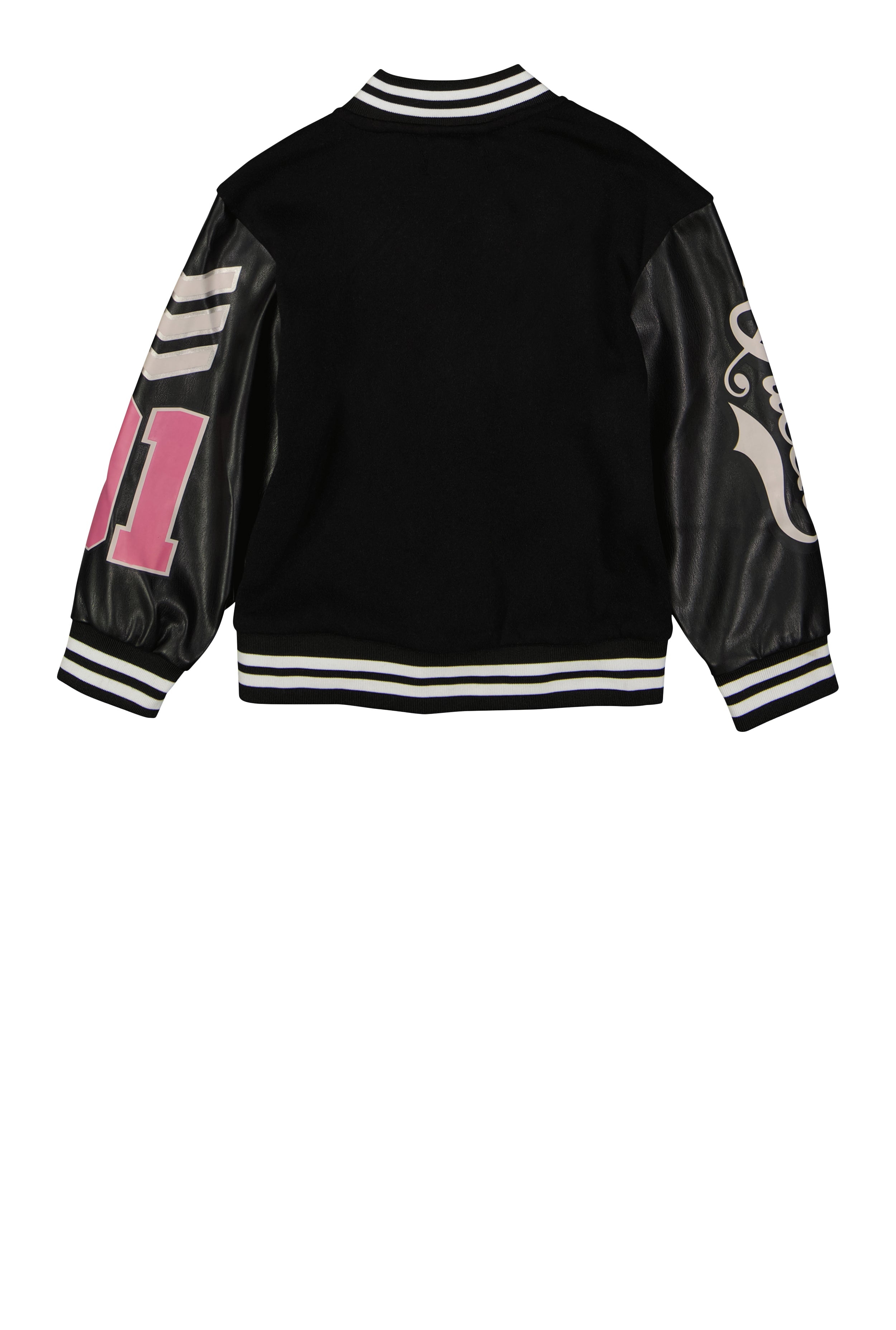 Little Girls Glitter Queen Chenille Patch Varsity Jacket, Pink, Size 6X