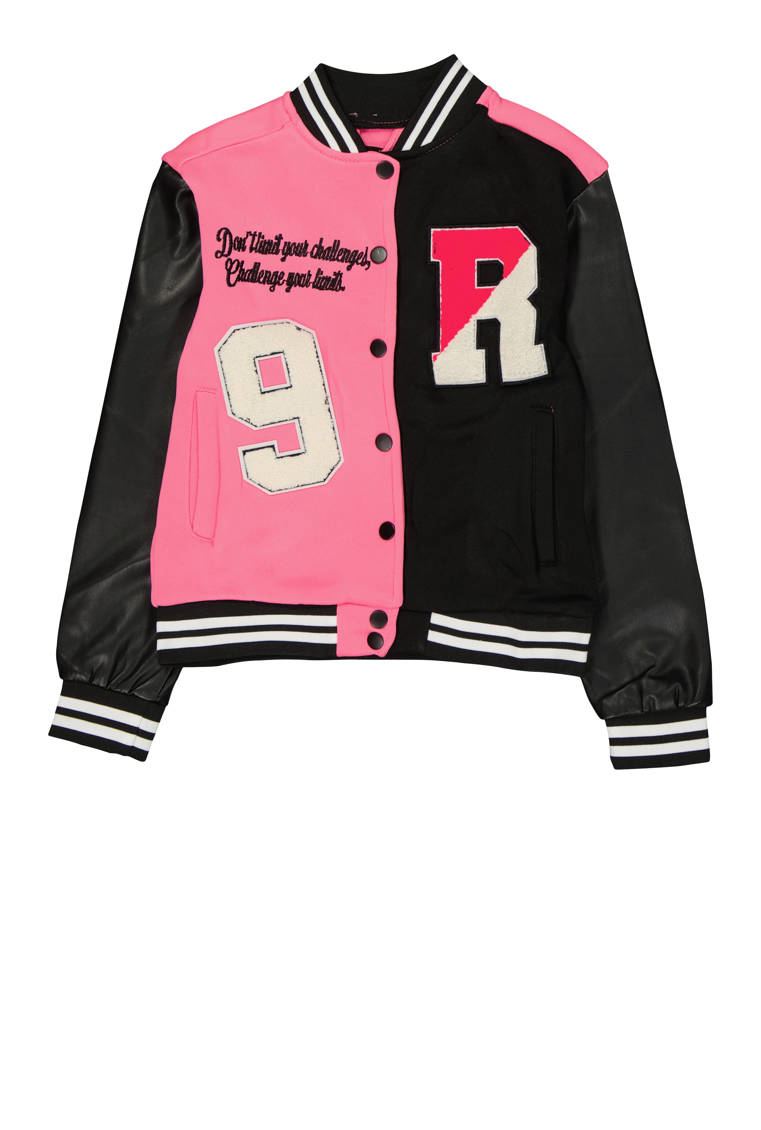 Girls R Chenille Graphic Color Block Varsity Jacket, Multi, Size 10-12