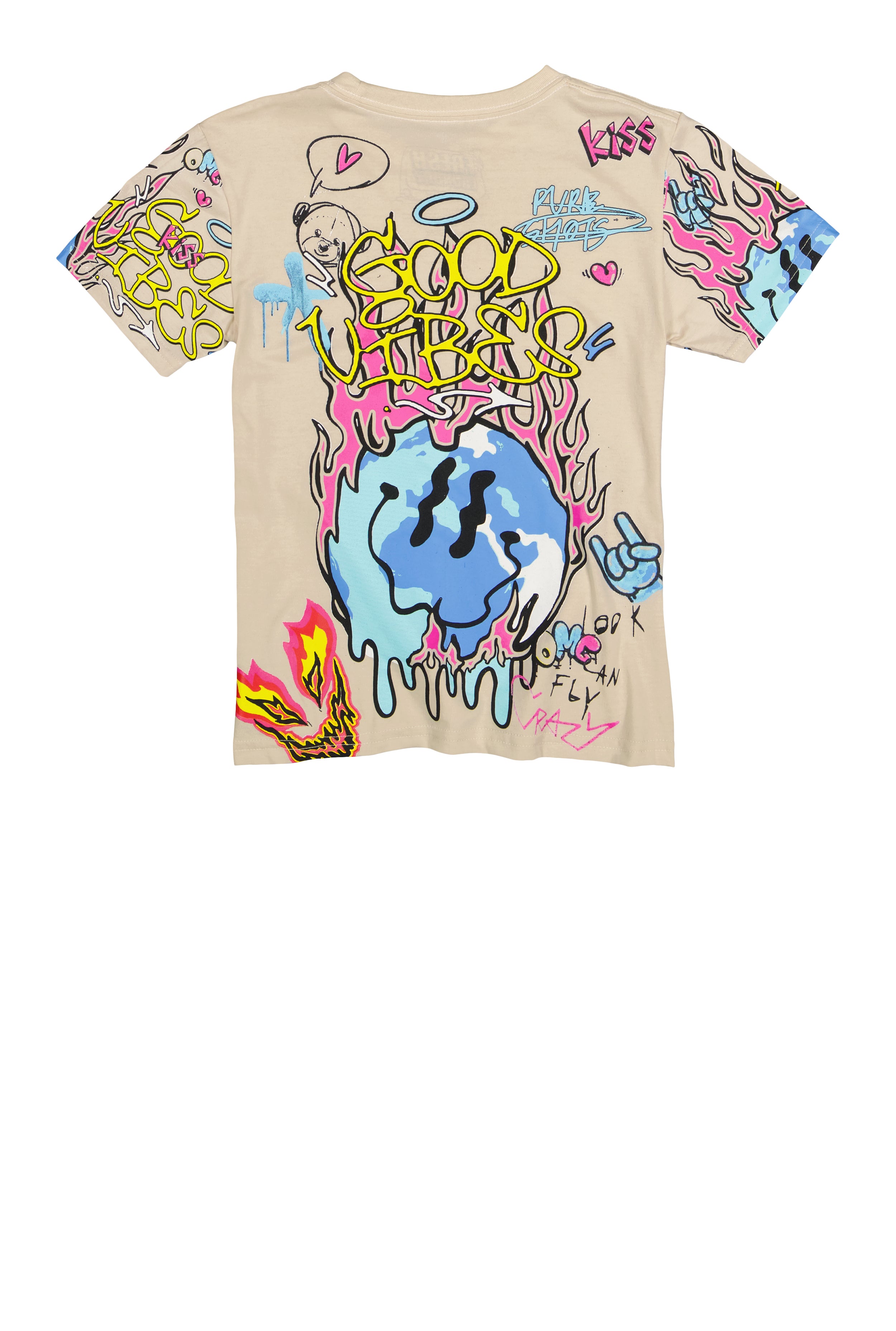 Boys Good Vibes Graffiti Print Smiley Tee, Multi, Size XL