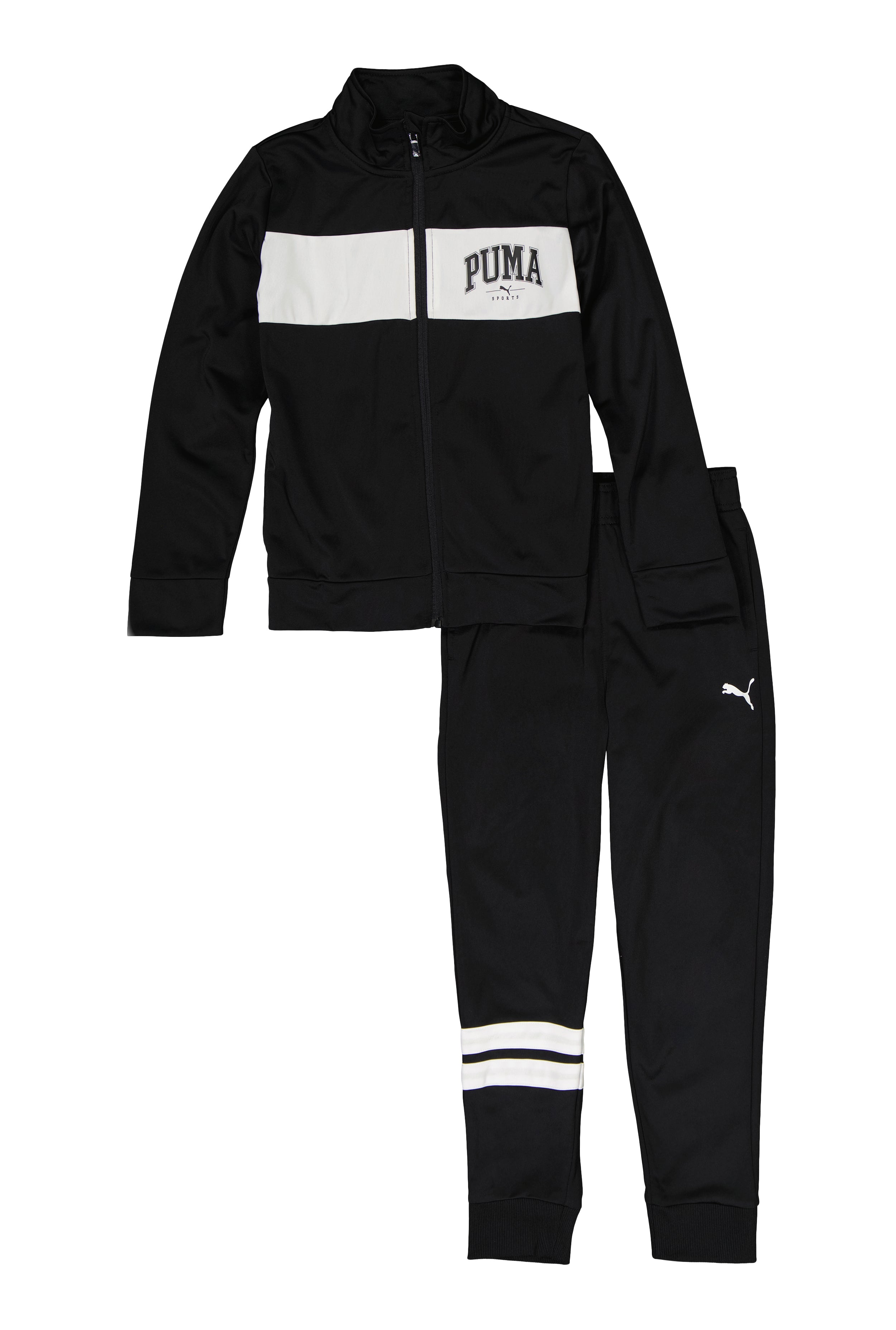 Boys Puma Striped Zip Front Track Jacket and Joggers, Black, Size 8