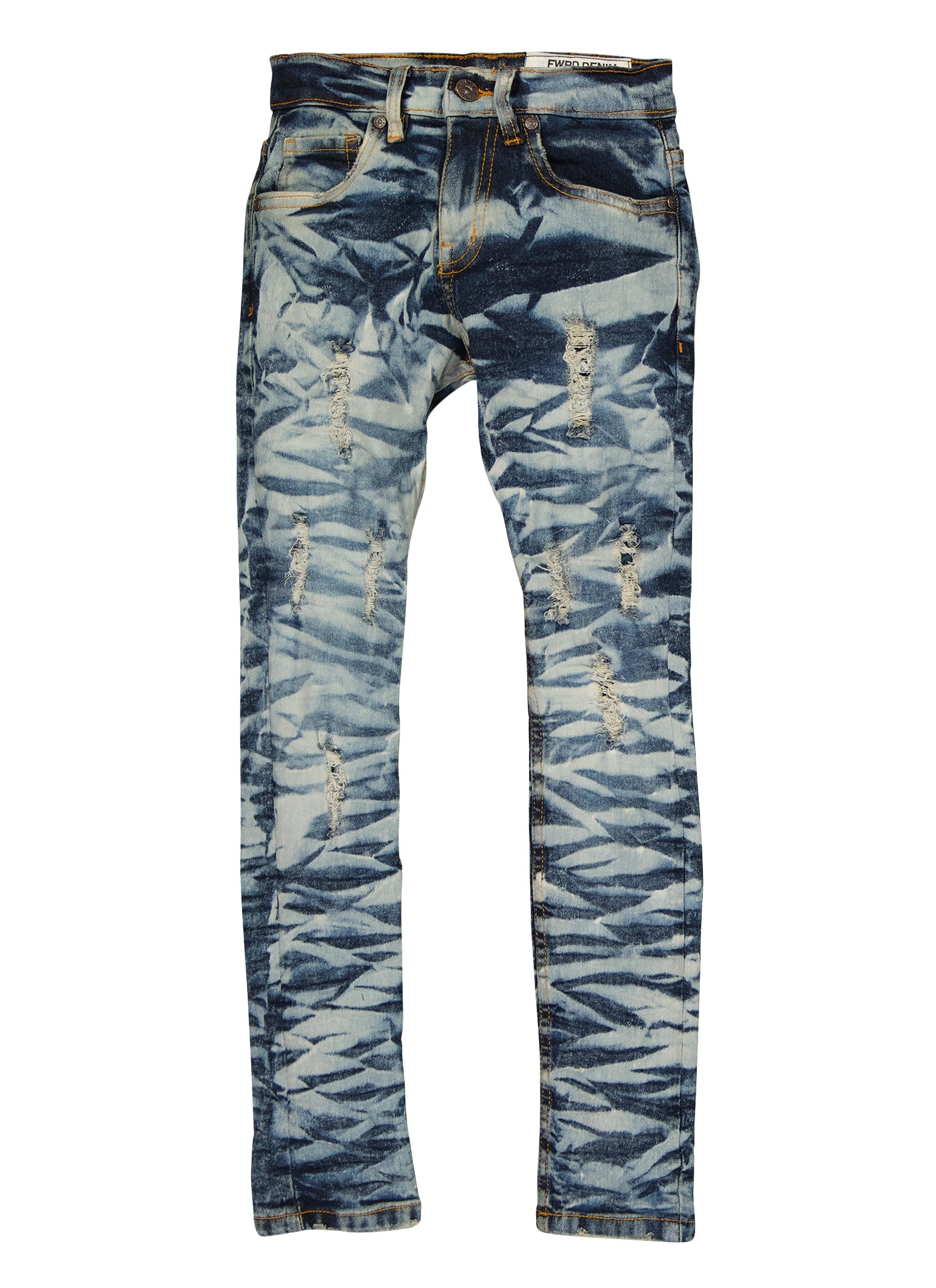 Boys Acid Wash Whiskered Skinny Leg Jeans, Blue, Size 16