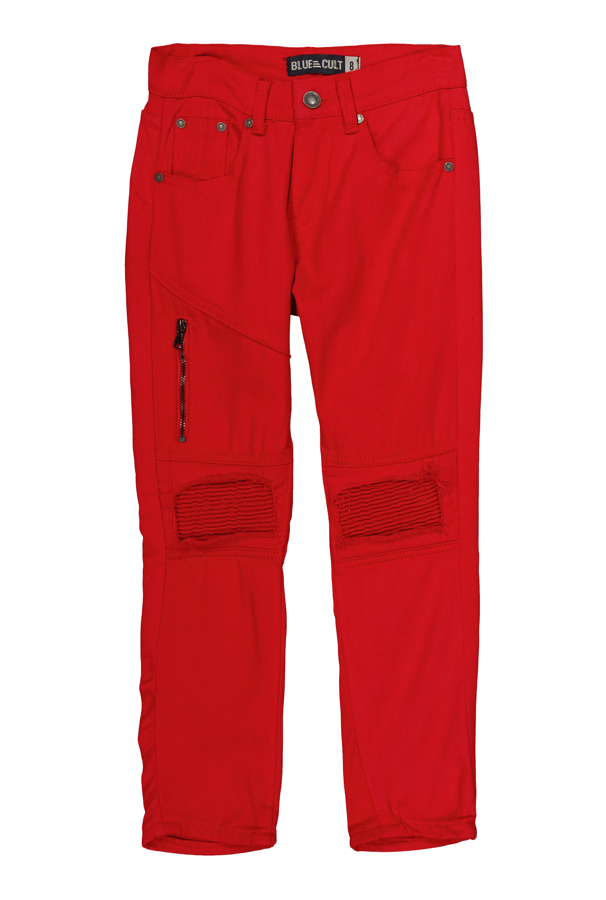 Boys Zipper Detail Patch and Repair Skinny Jeans, Red, Size 14