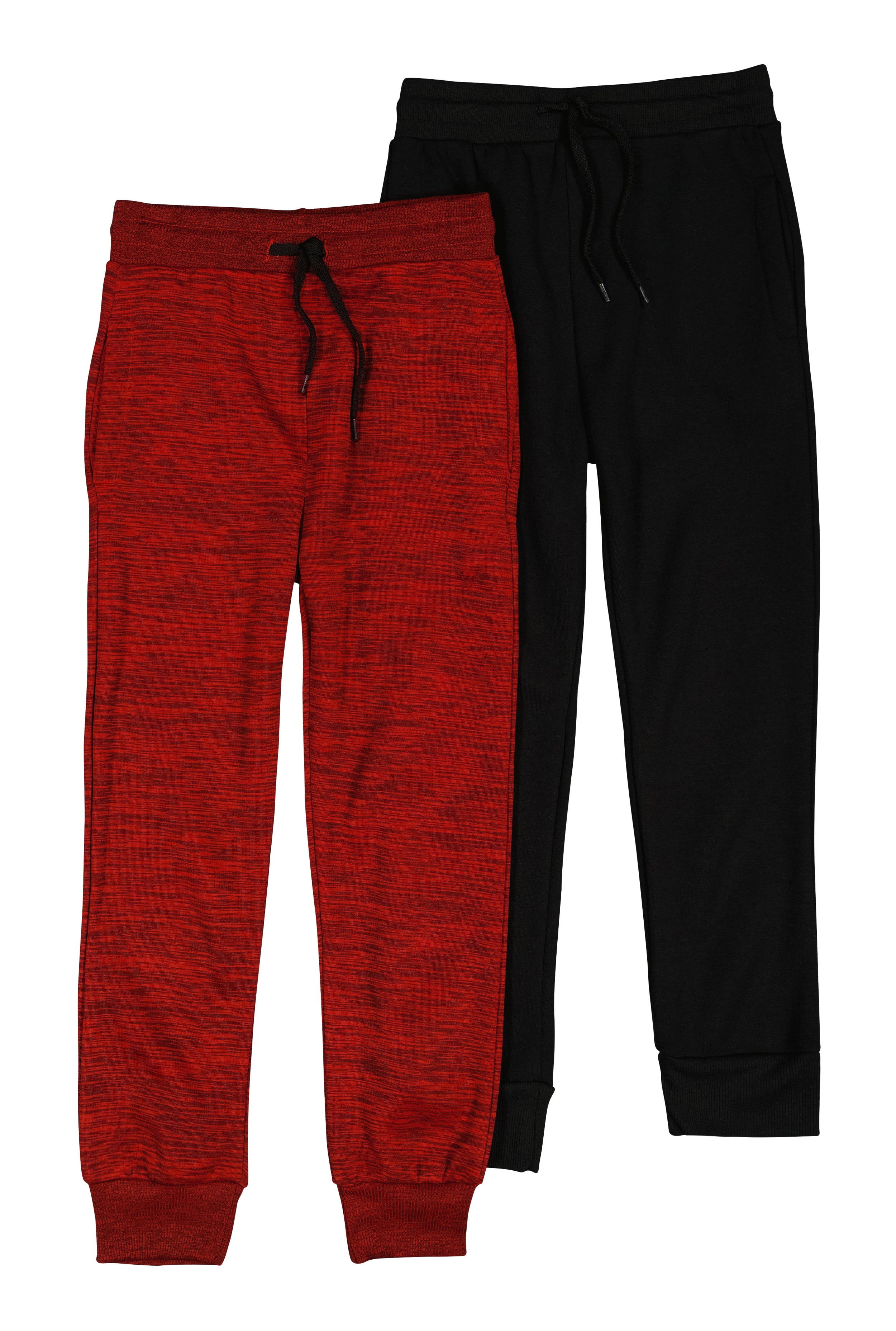 Boys Marled Drawstring Fleece Joggers 2 Pack, Red,