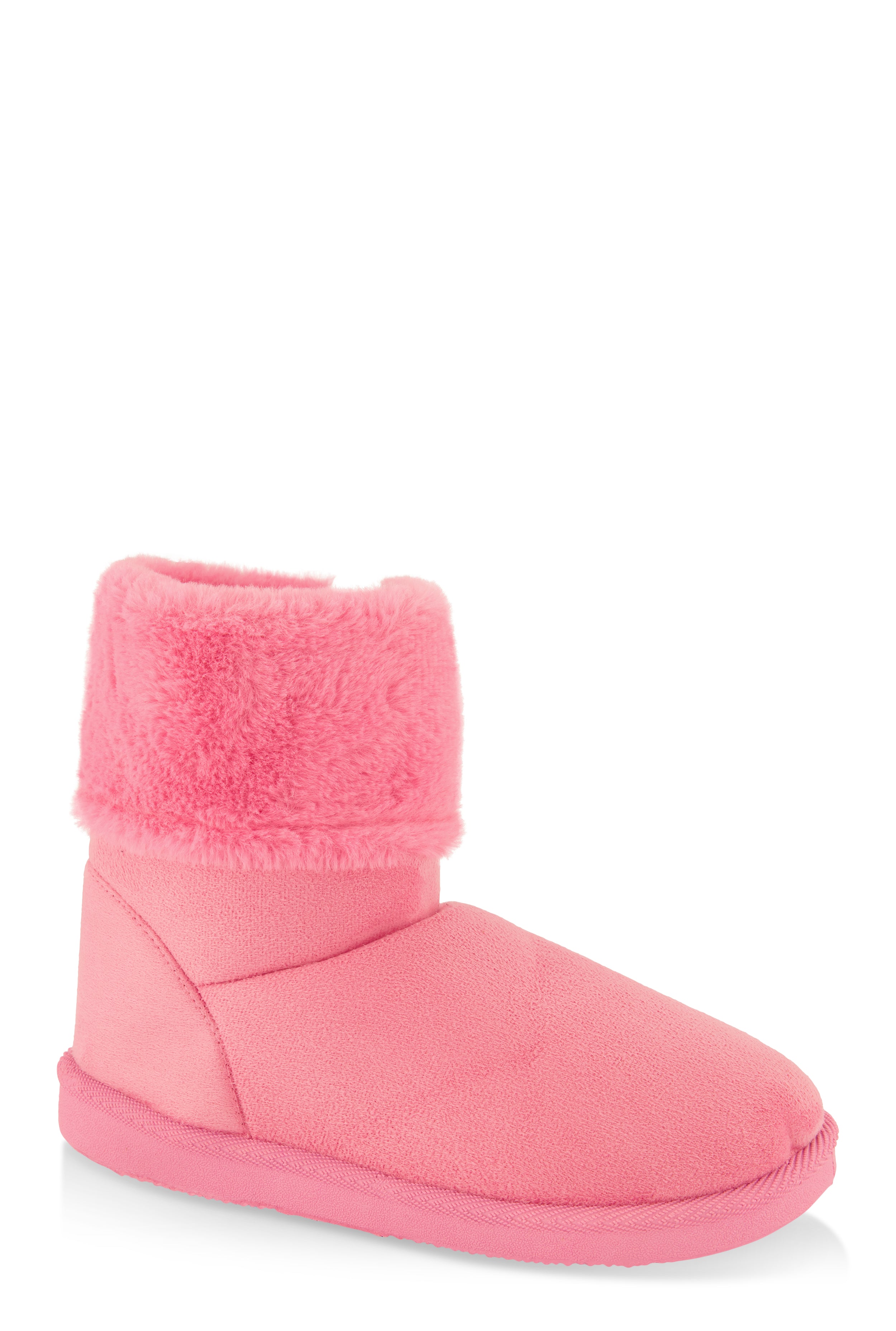 Womens Girls Faux Suede Faux Fur Cuff Boots, Pink, Size 13