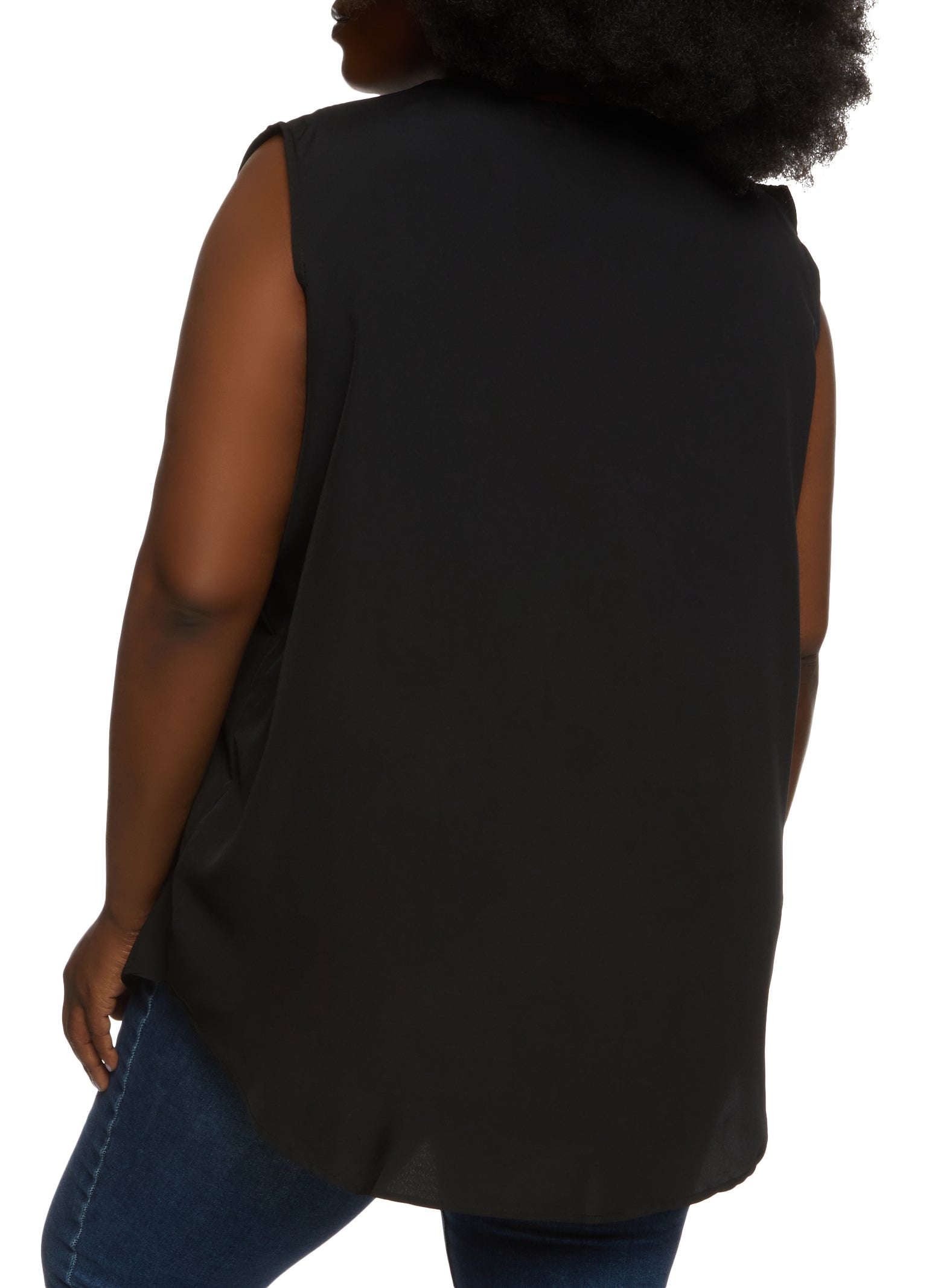 Womens Plus Size Sleeveless Pleated V Neck Blouse, Black, Size 1X