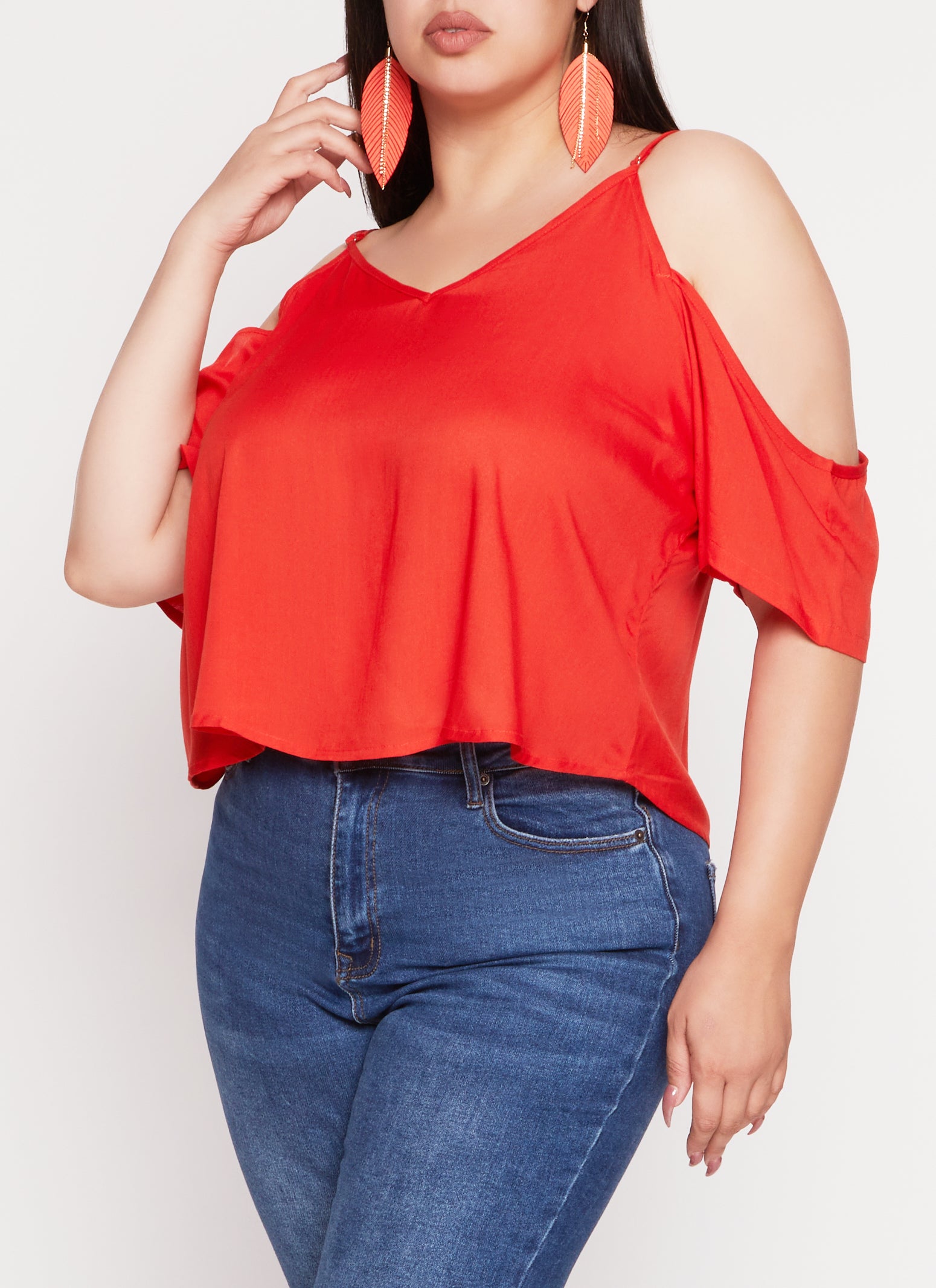 Womens Plus V Neck Cold Shoulder Top, 1X