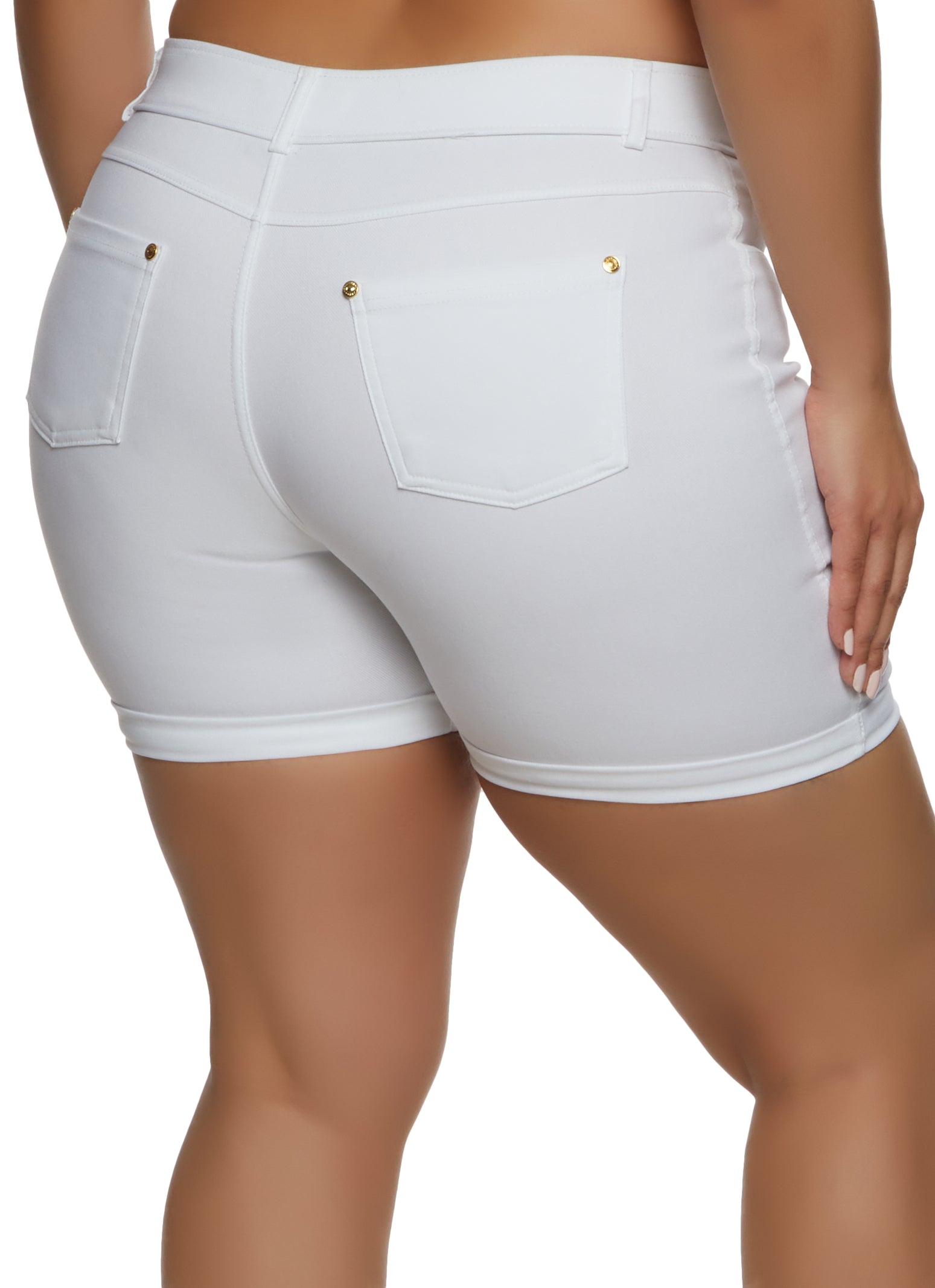 Womens Plus Size Faux Button Hyperstretch Shorts, White, Size 3X