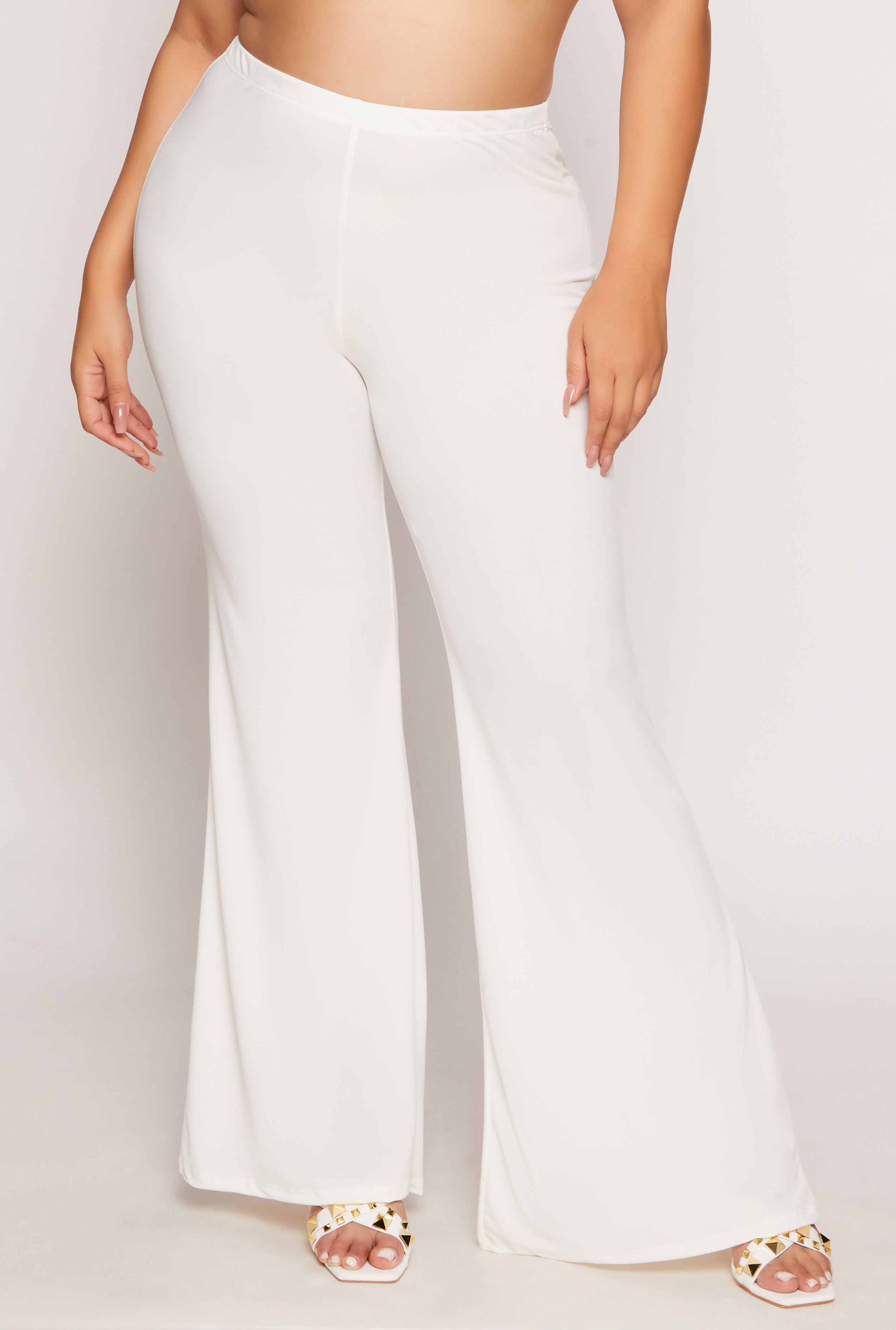 Womens Plus Size High Waist Flare Pants, White, Size 3X