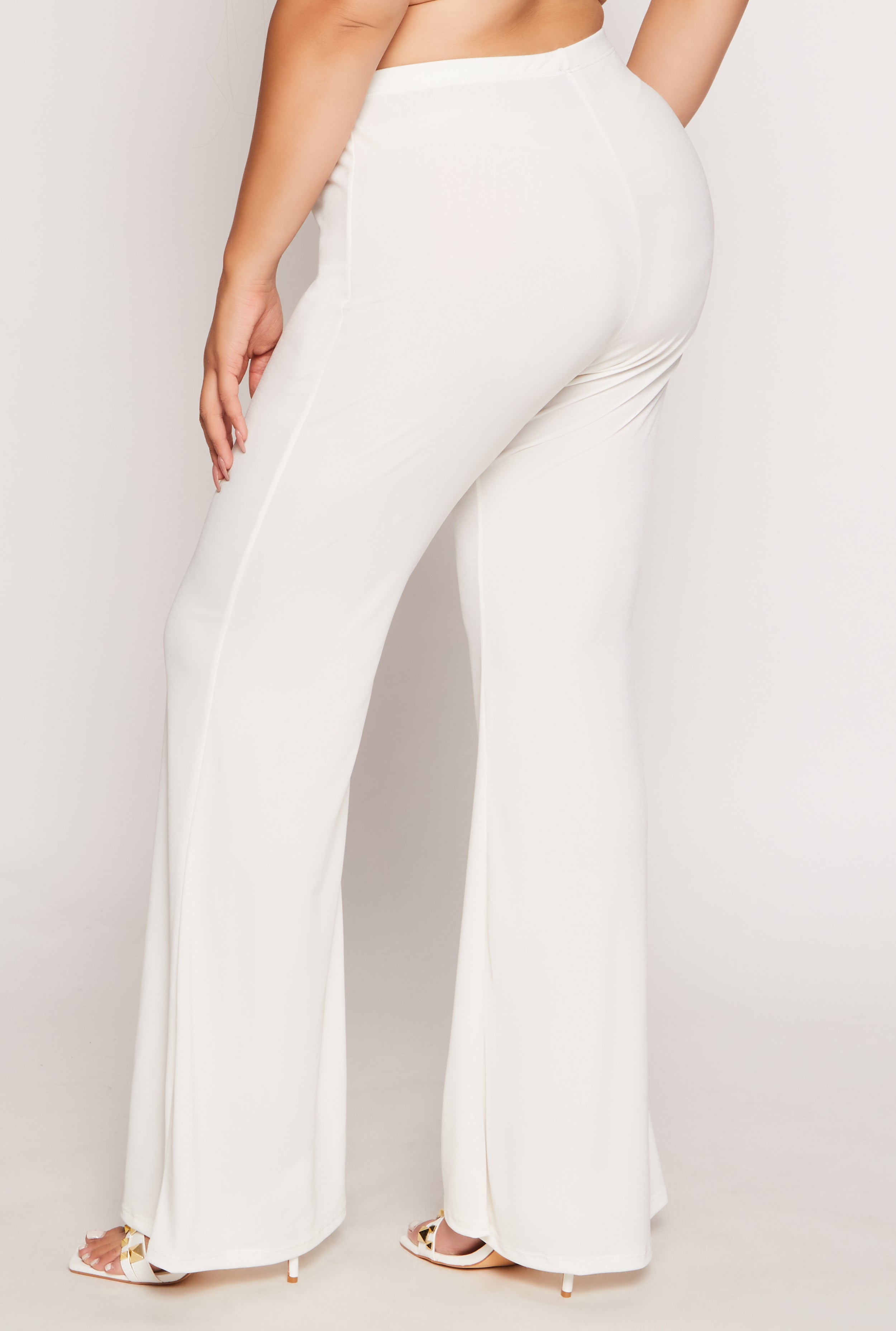 Womens Plus Size High Waist Flare Pants, White, Size 3X