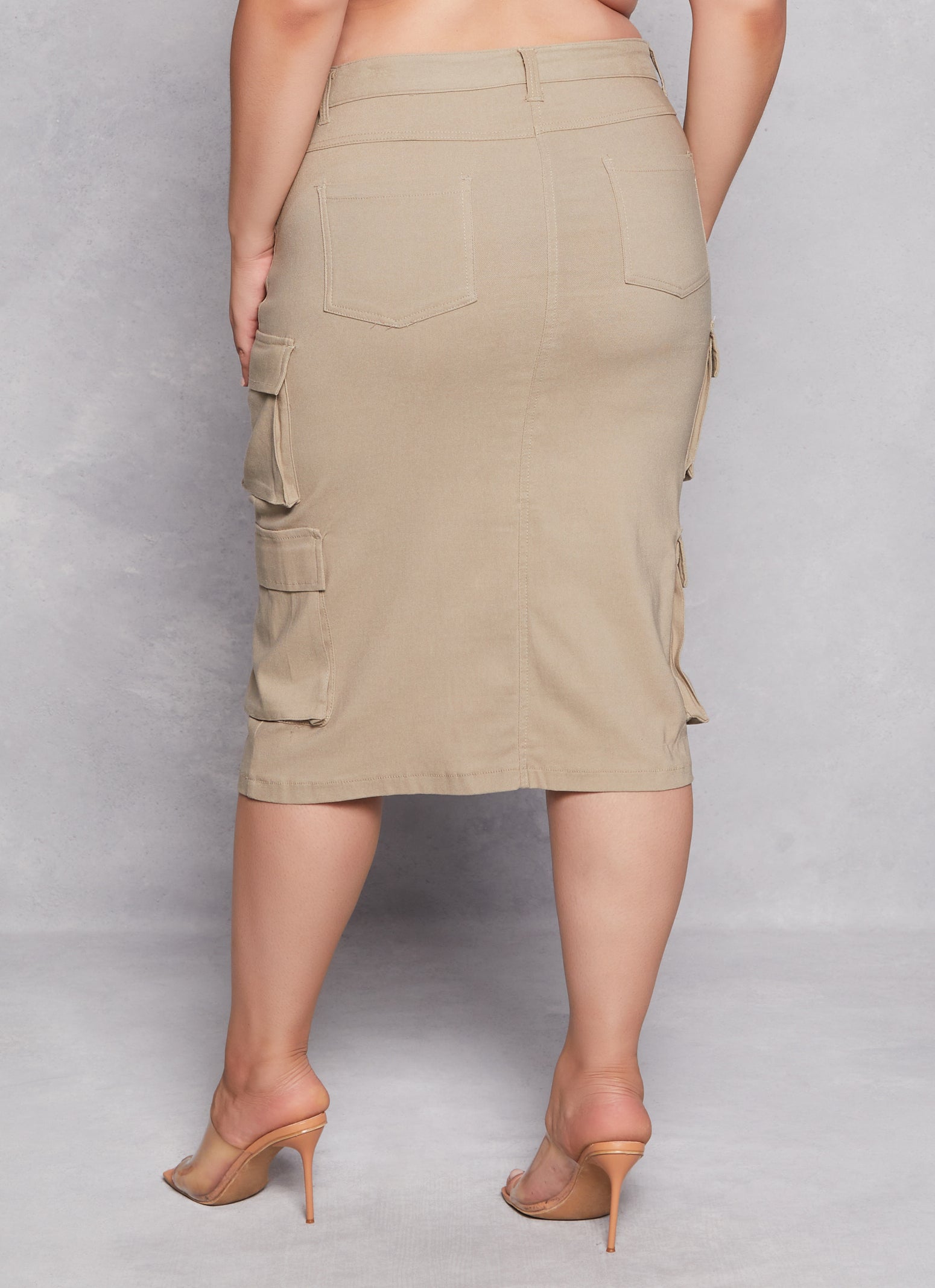 Womens Plus Hyper Stretch Slit Front Cargo Skirt,