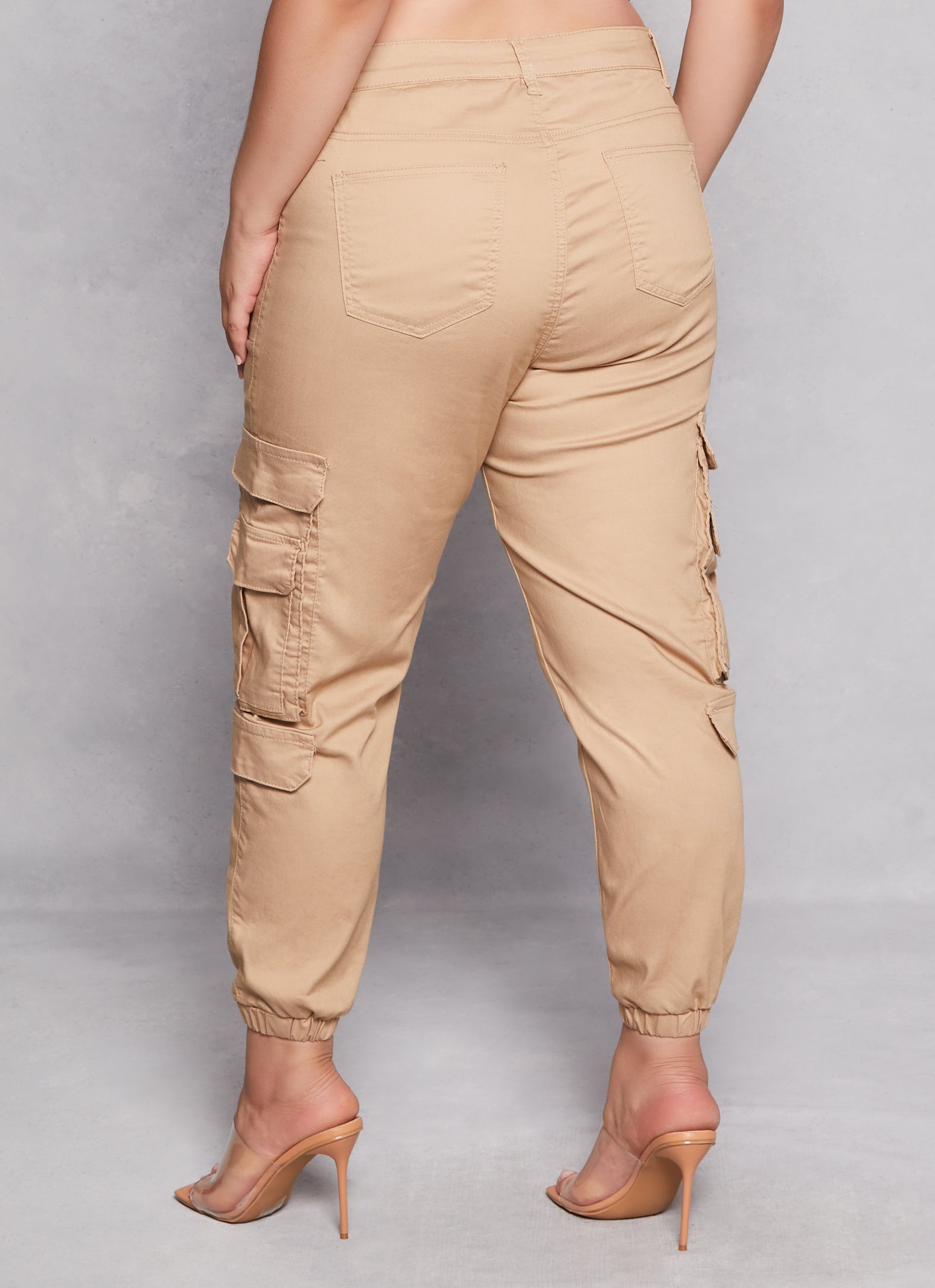 Womens Plus Double Cargo Pocket Joggers, Khaki,