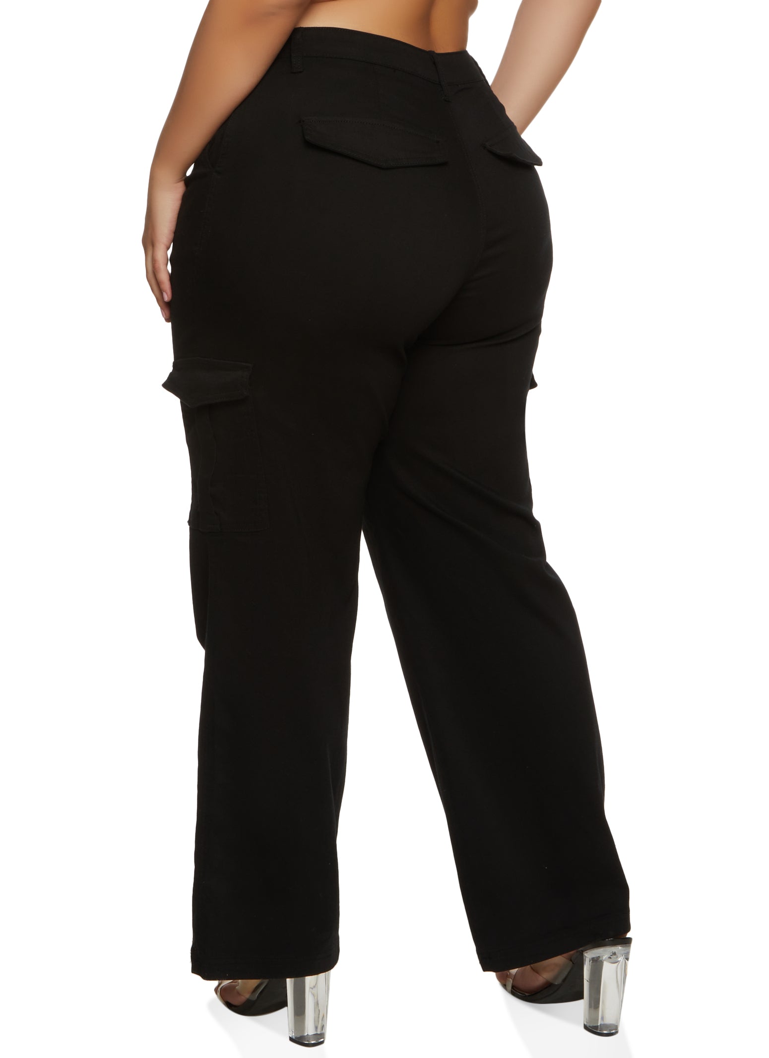 Womens Plus Size WAX Twill Cargo Pants, Black, Size 16