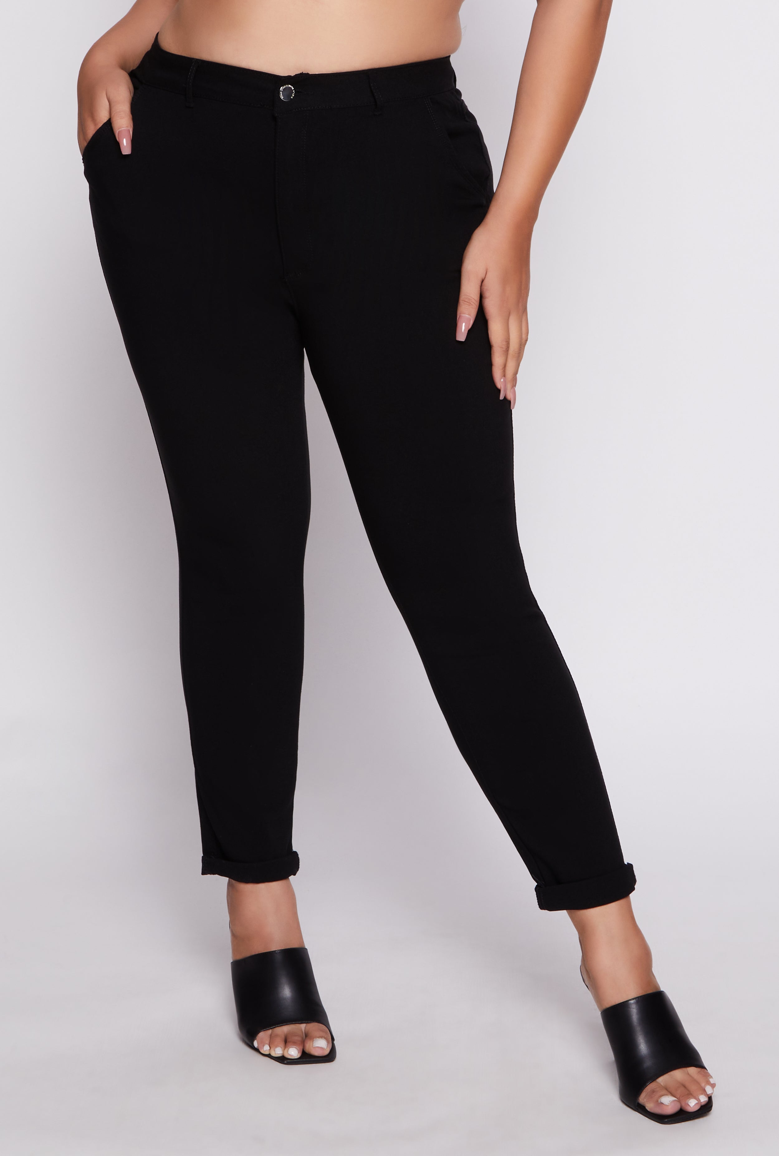 Womens Plus Rolled Cuff High Waisted Pants,