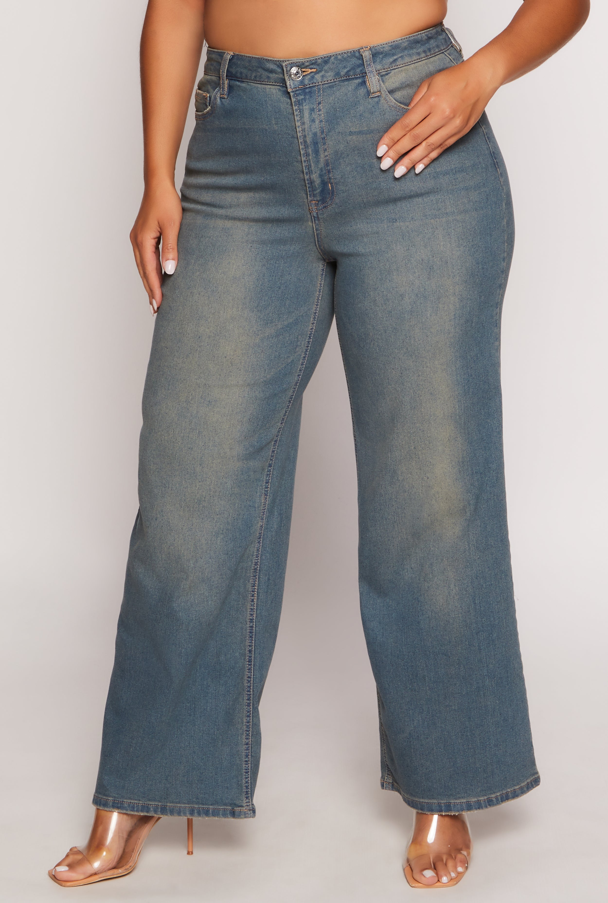 Womens Plus Almost Famous Wide Leg Jeans, Blue,