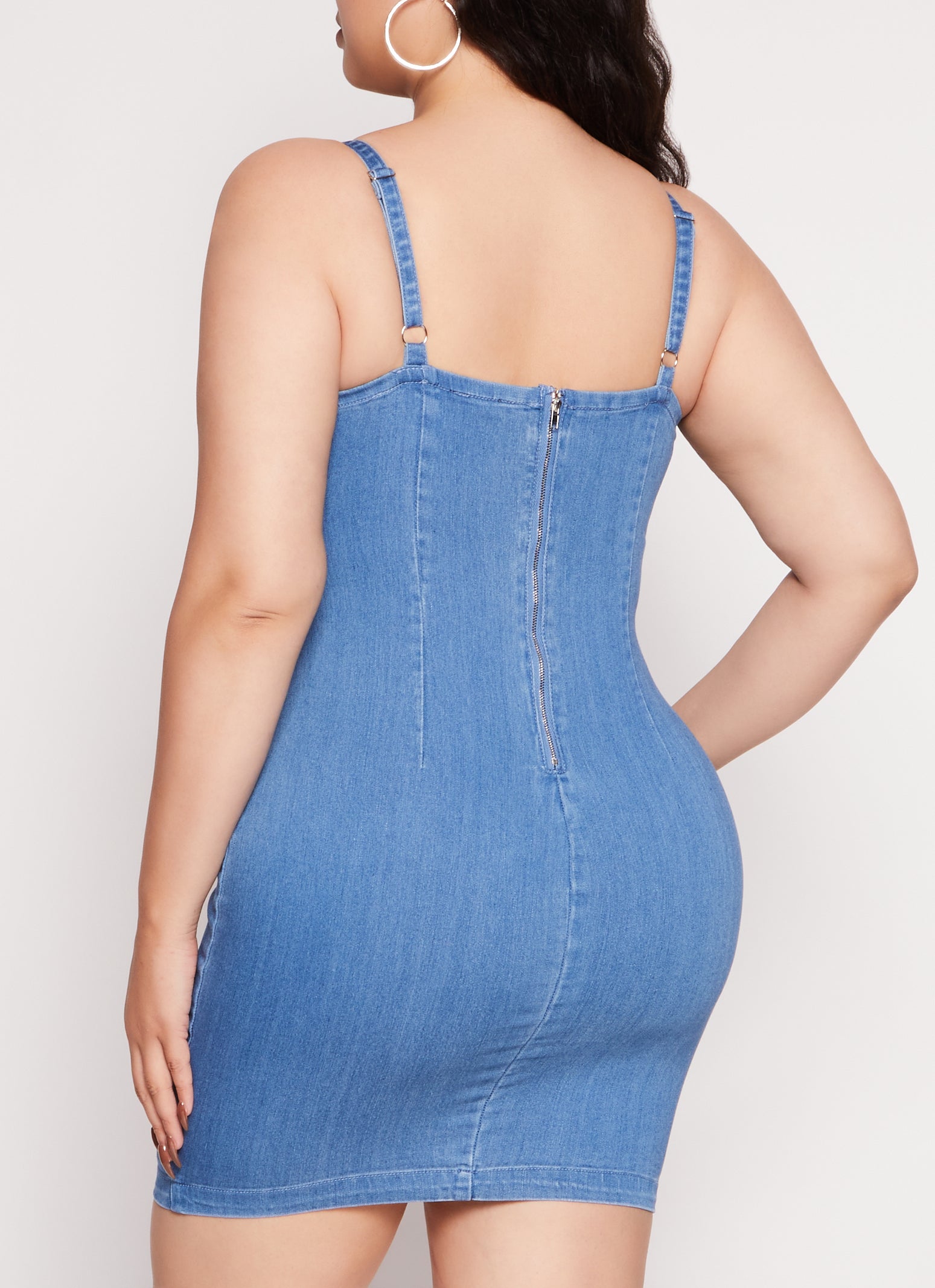 Womens Plus Denim Zip Back Cami Dress, Blue,