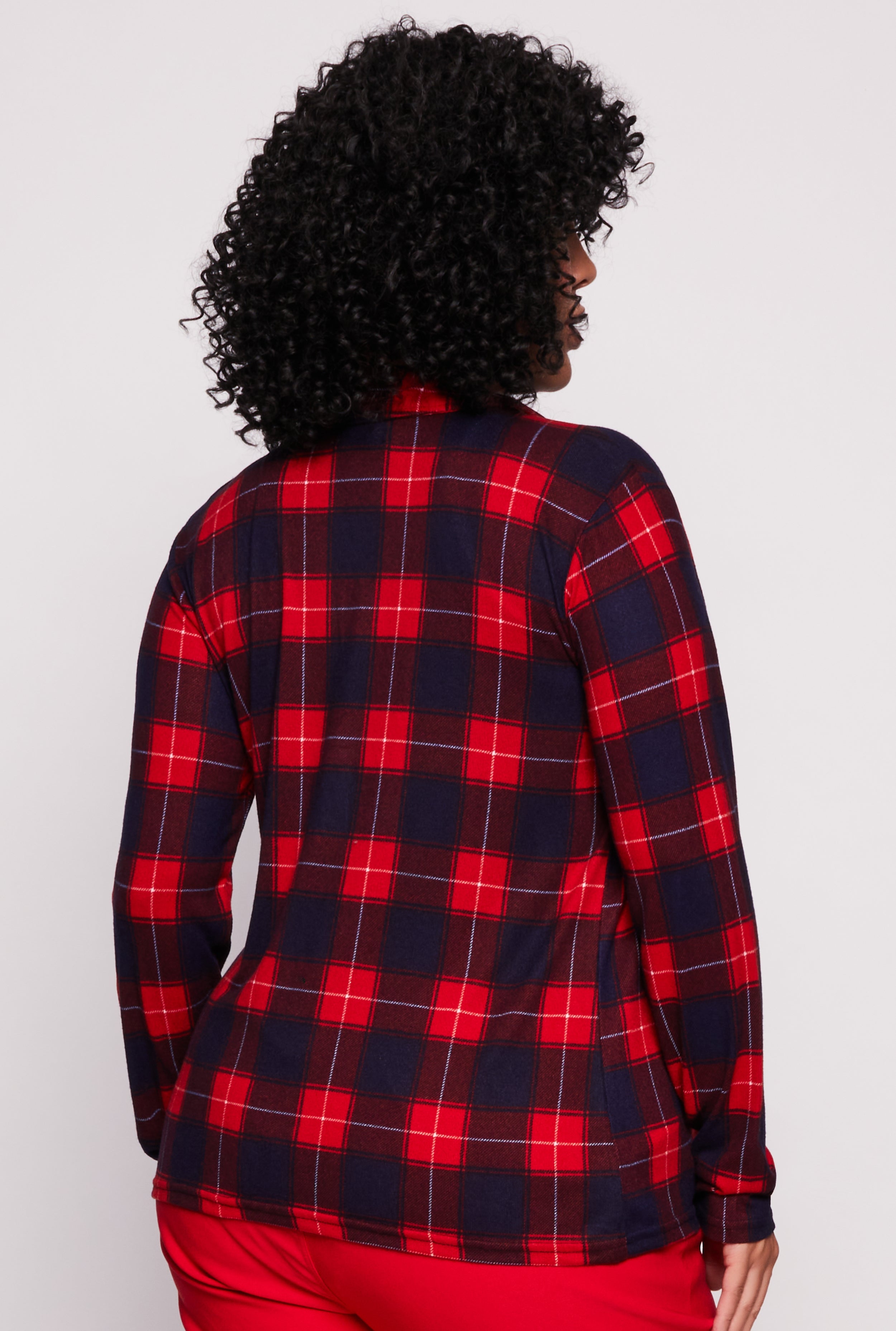 Womens Plus Plaid Button Front Shirt, Red,