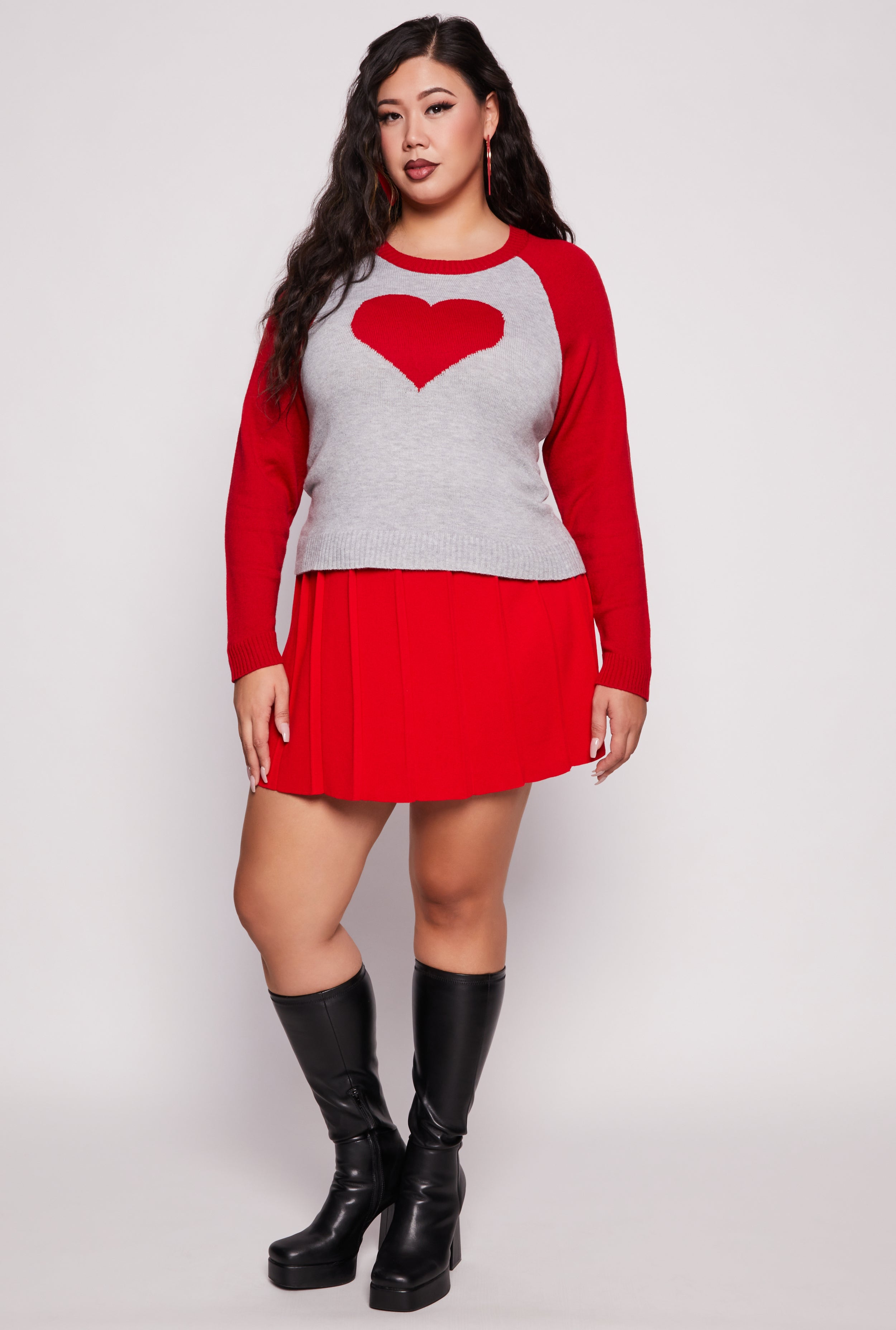 Womens Plus Size Heart Raglan Sweater, Multi, Size 1X