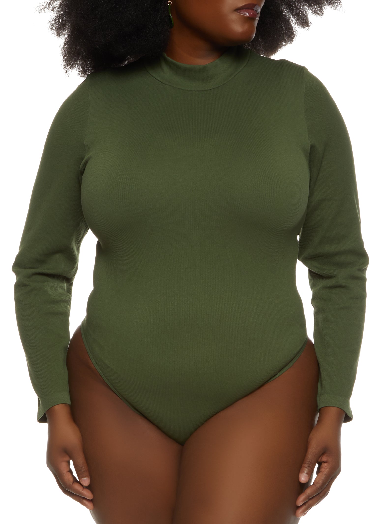 Rainbow Shops Womens Plus Size Long Sleeve Mock Neck Bodysuit