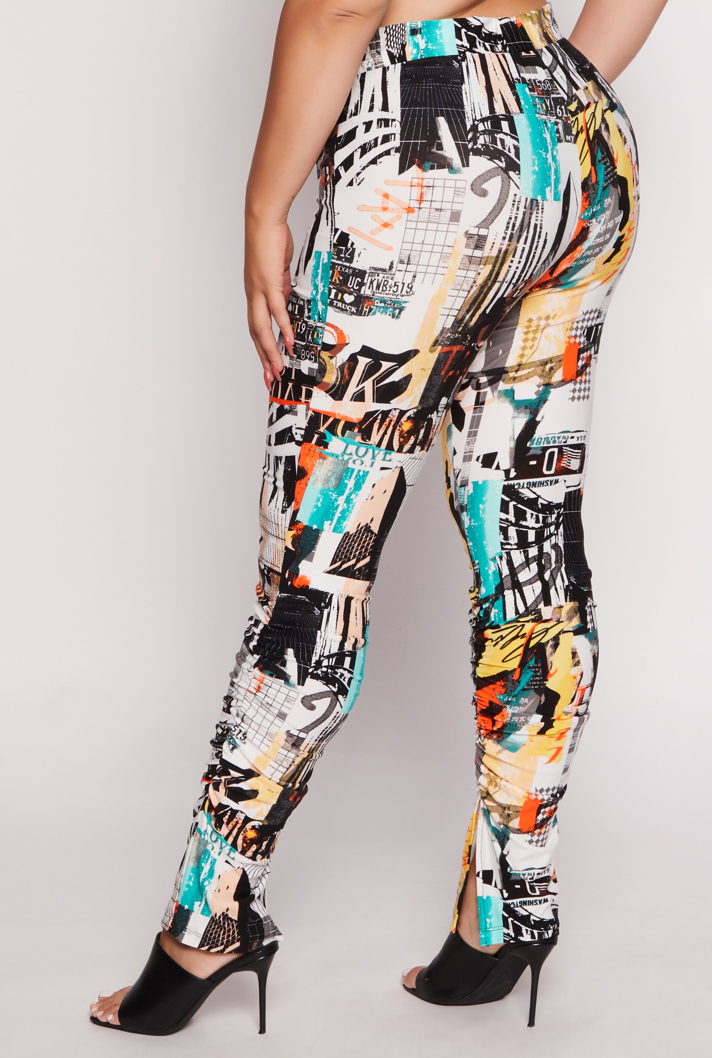 Womens Plus Size Printed High Waisted Split Hem Pants, Multi, Size 3X