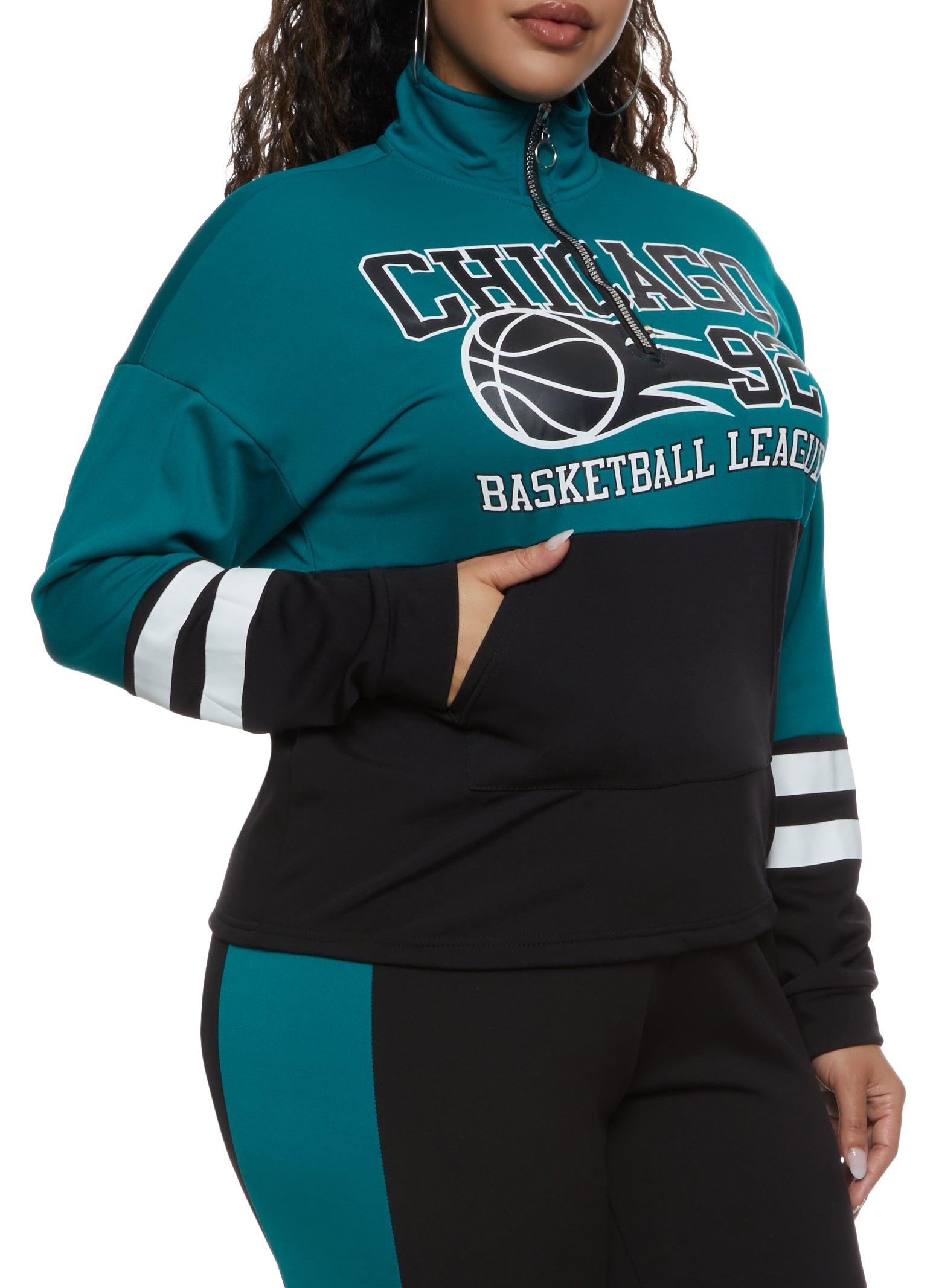Womens Plus Size Chicago 92 Basketball League Half Zip Sweatshirt, Multi, Size 2X
