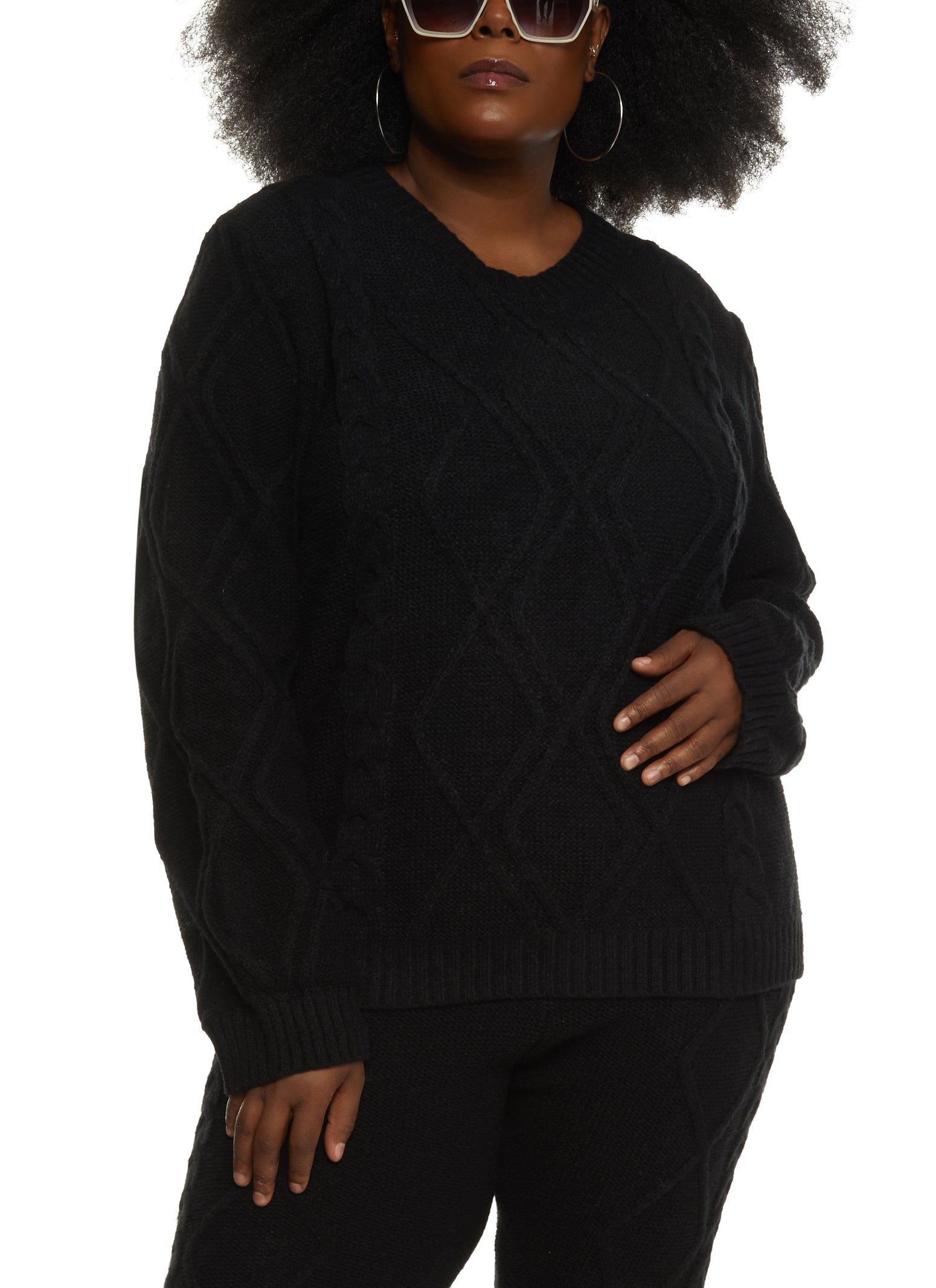 Womens Plus Cable Crew Neck Sweater,