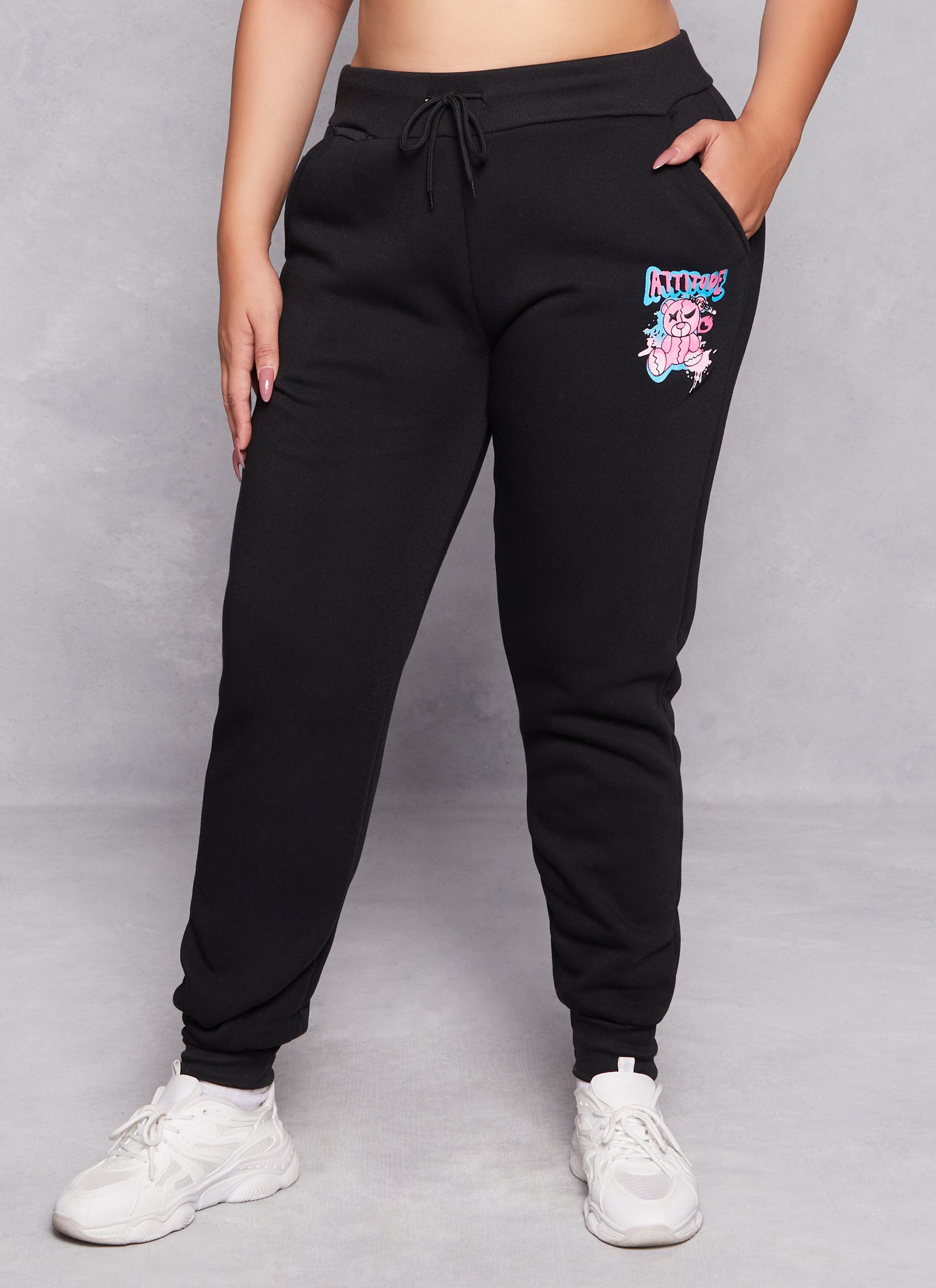 Womens Plus Attitude Bear Graphic Joggers,