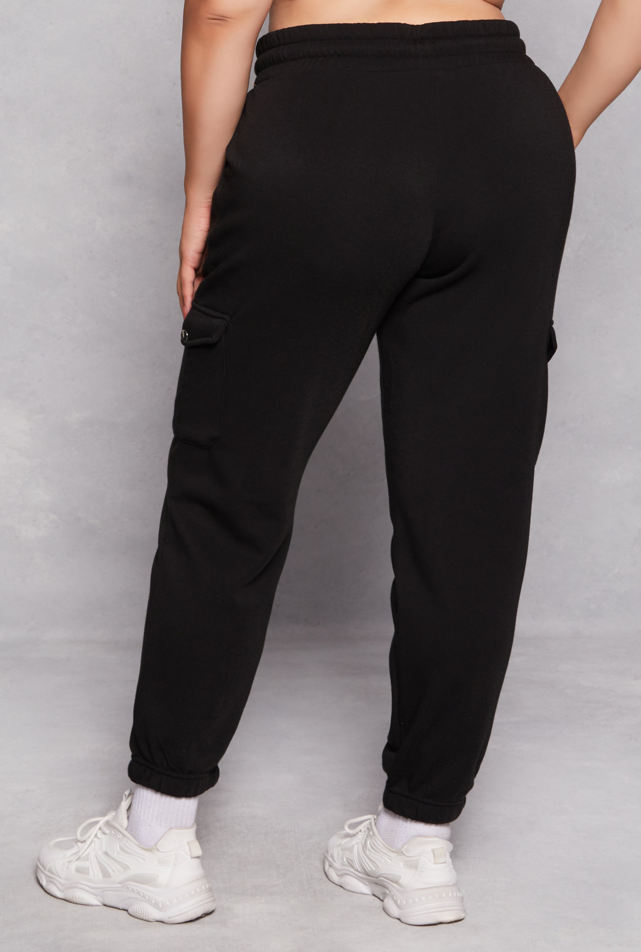 Womens Plus Fleece Drawstring Cargo Joggers,