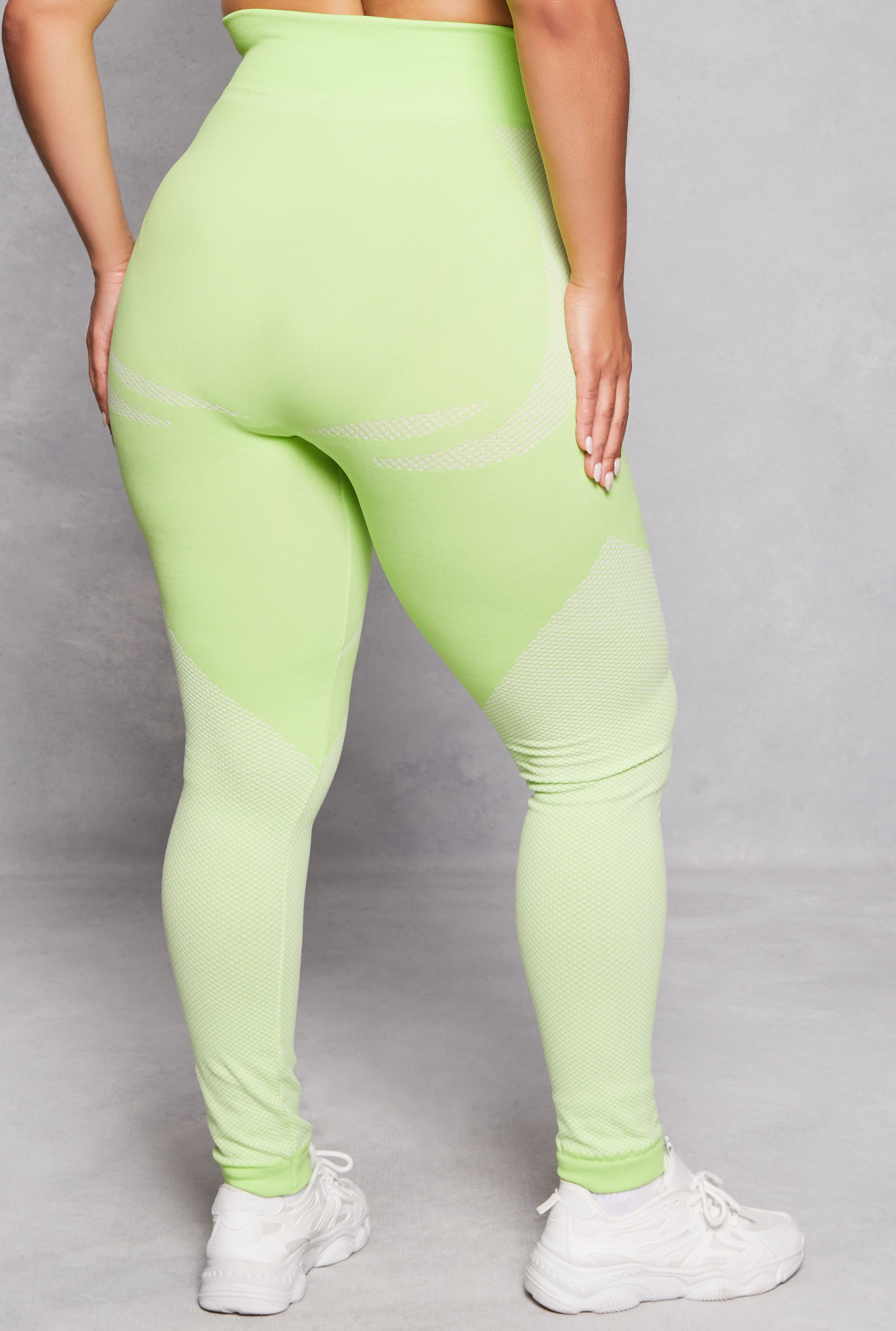 Womens Plus Size Seamless Color Block Active Leggings, Green, Size 3X