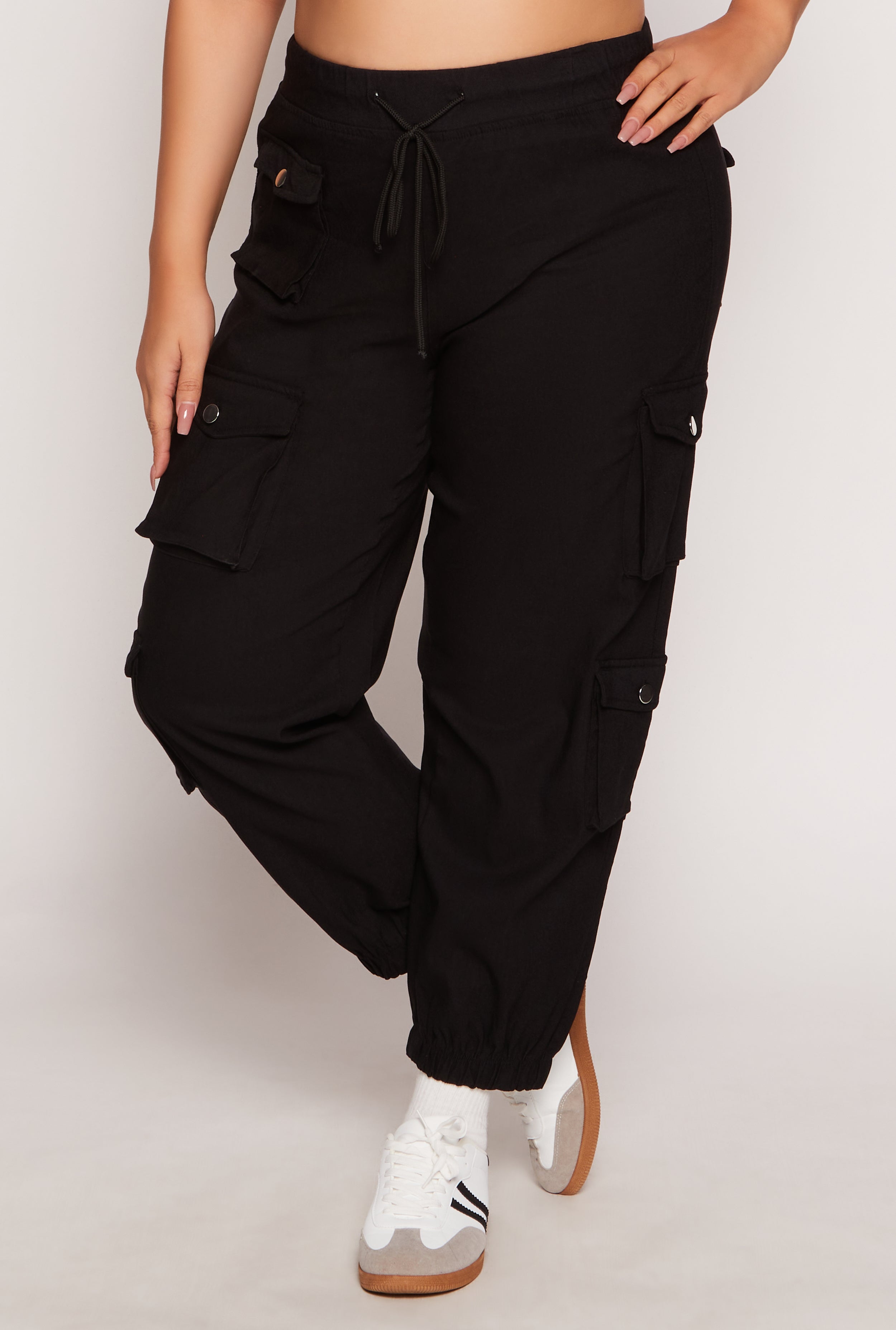 Womens Plus High Waisted Cargo Joggers,