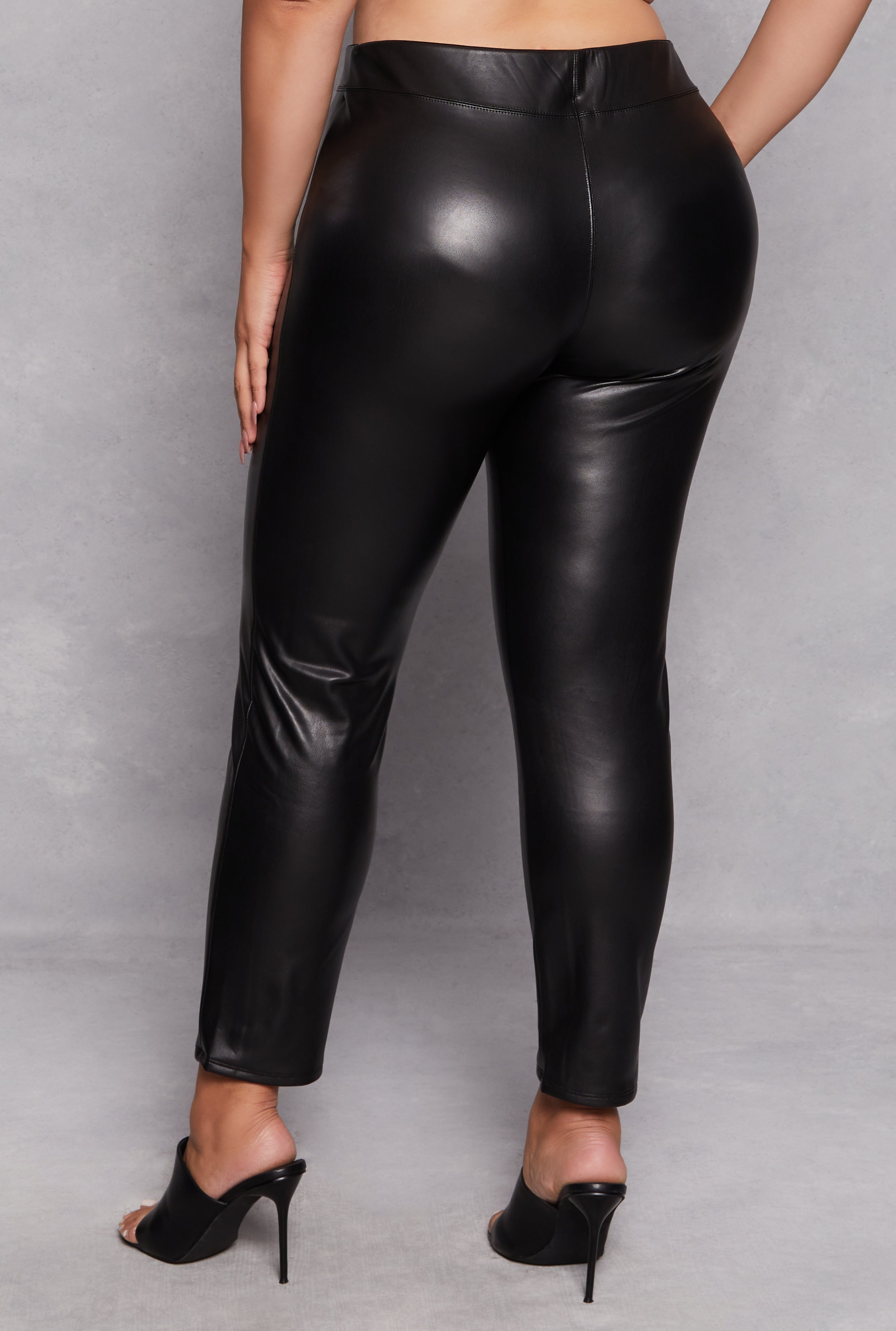 Womens Plus Size Faux Leather High Waisted Leggings, Black, Size 2X