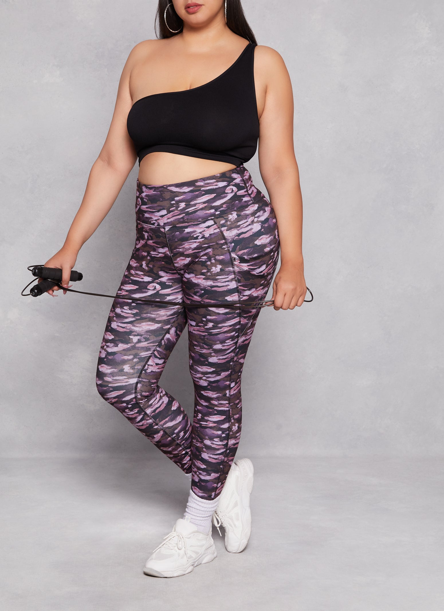 Womens Plus Size Camo Pocket High Waist Leggings, Pink, Size 3X