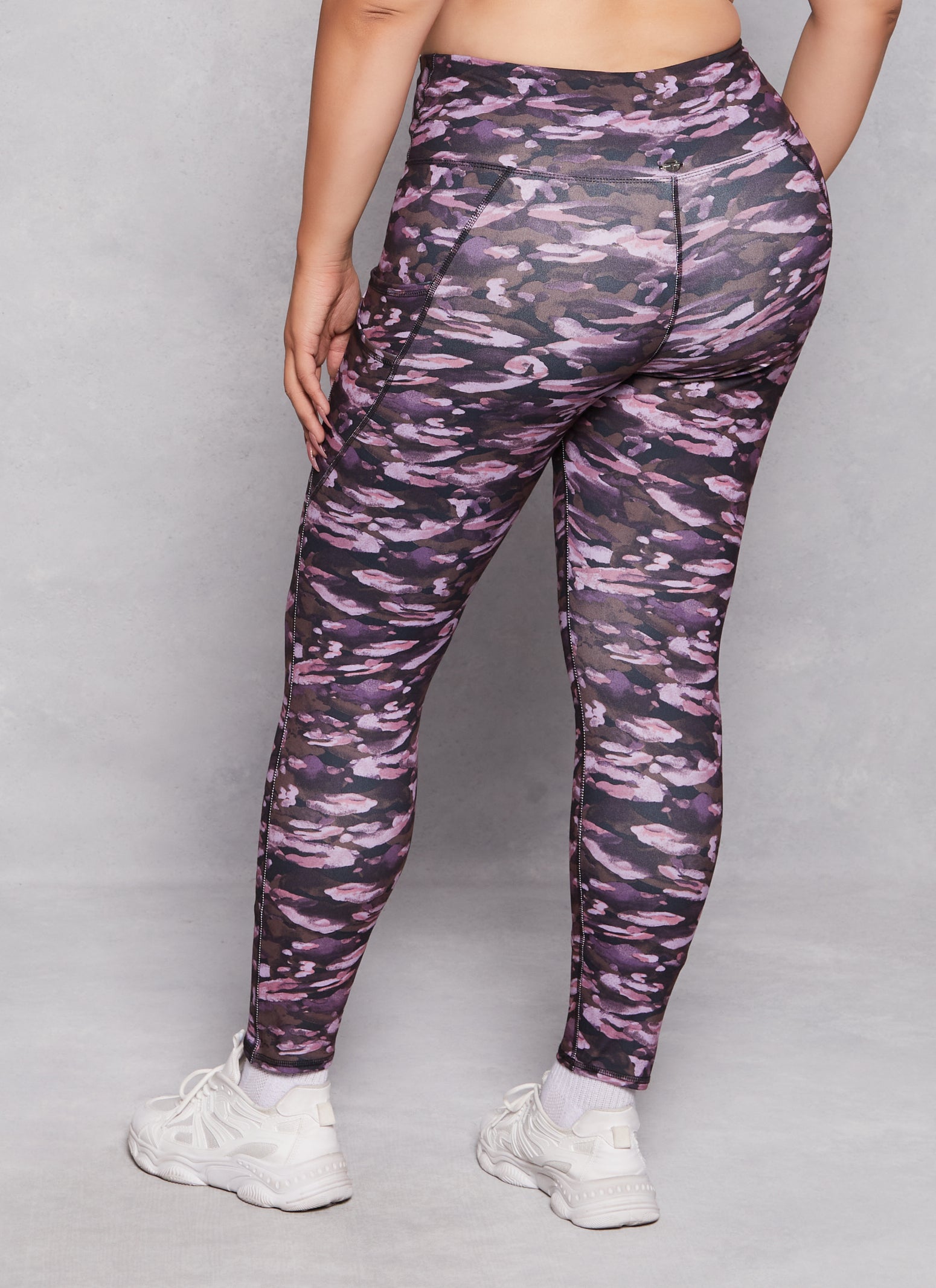 Womens Plus Size Camo Pocket High Waist Leggings, Pink, Size 3X