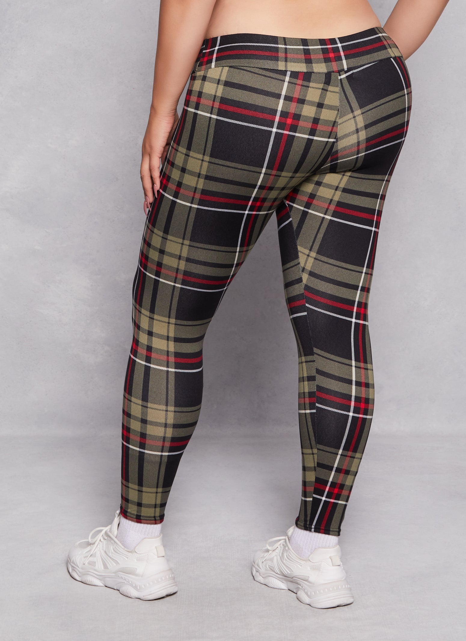 Womens Plus Plaid Soft Knit High Waist Leggings,