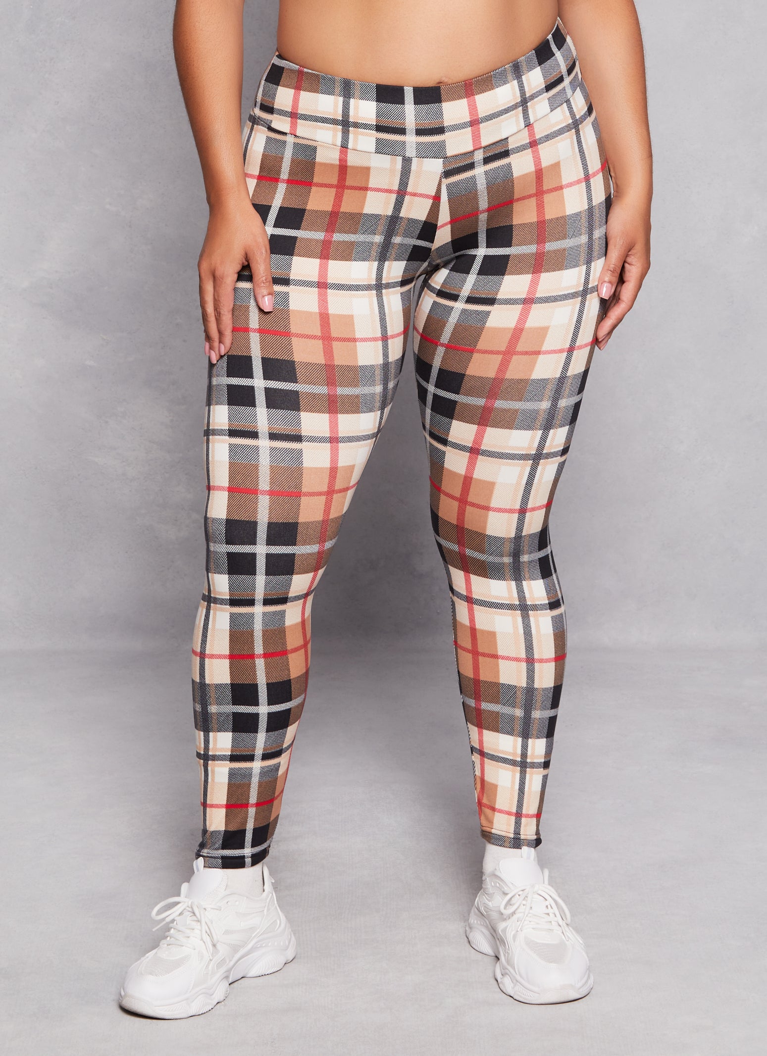 Womens Plus Plaid Soft Knit High Waist Leggings,