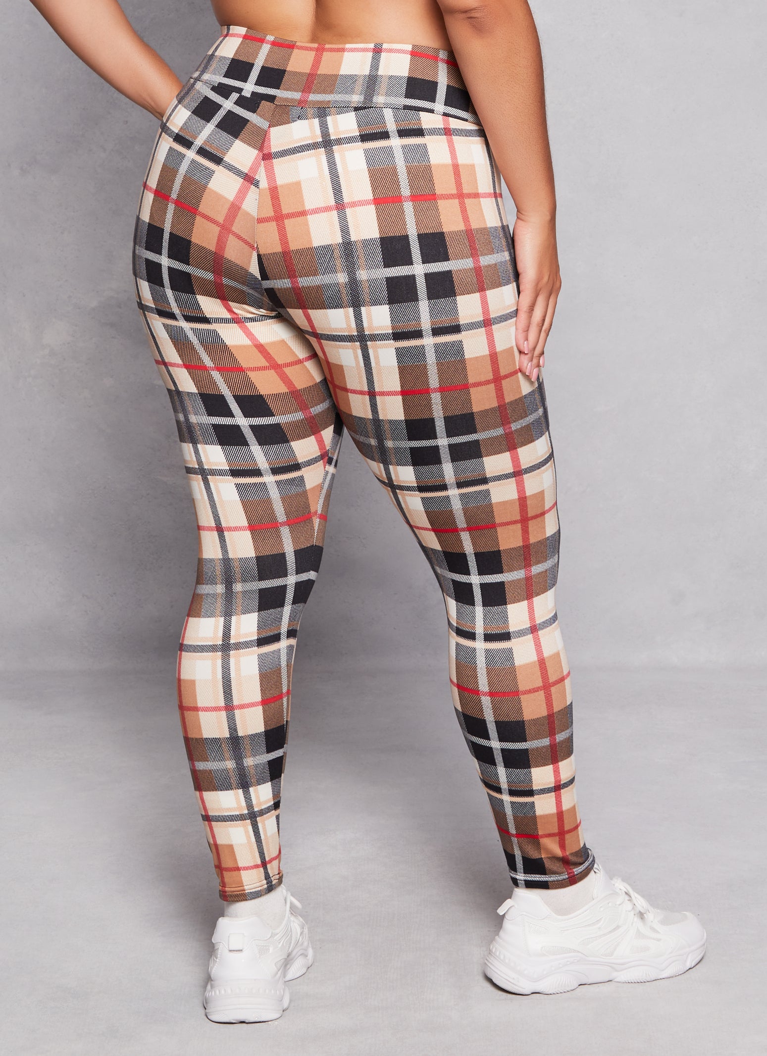 Womens Plus Plaid Soft Knit High Waist Leggings,