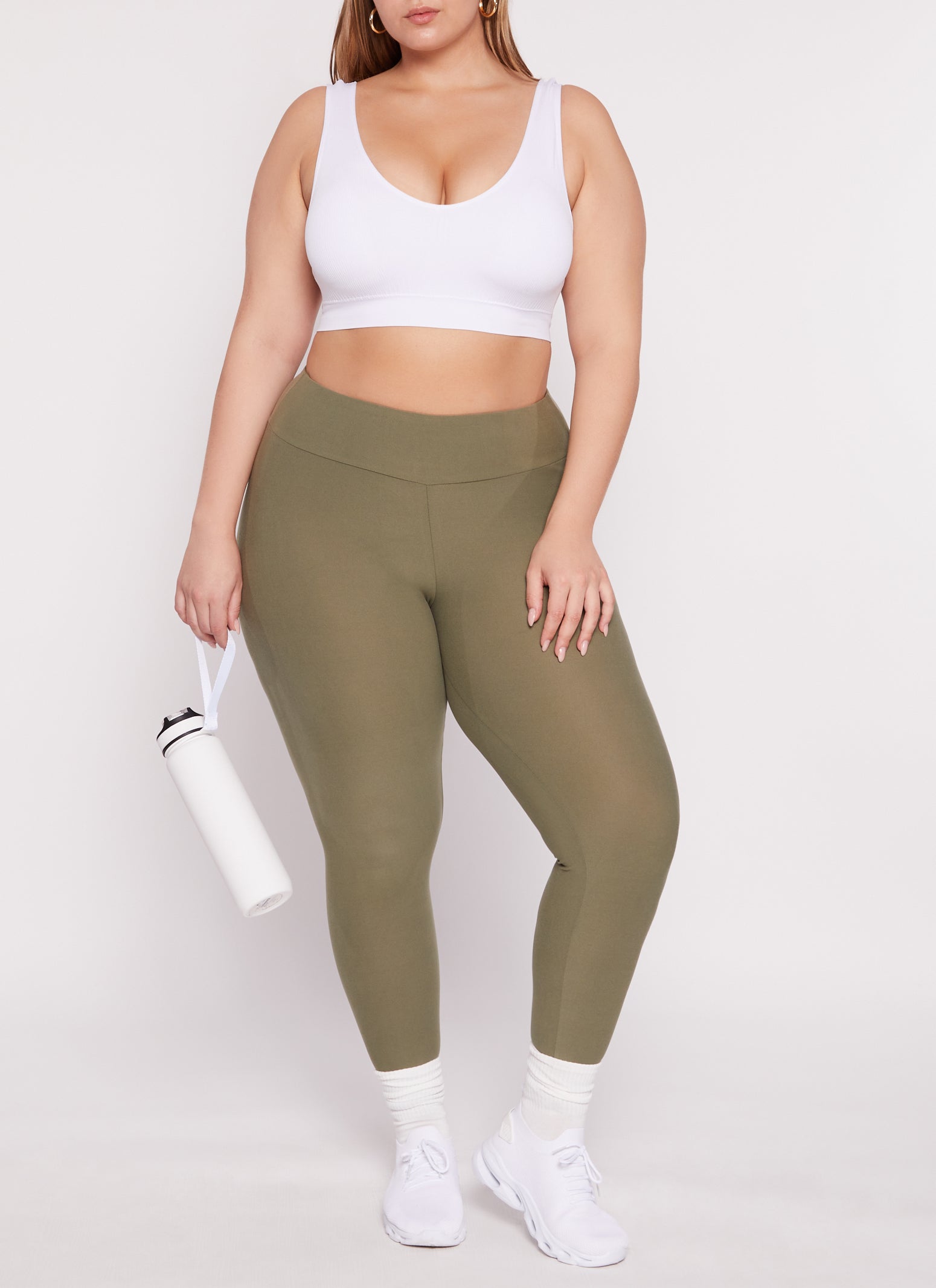 Womens Plus Size High Waisted Basic Leggings, Green, Size 3X