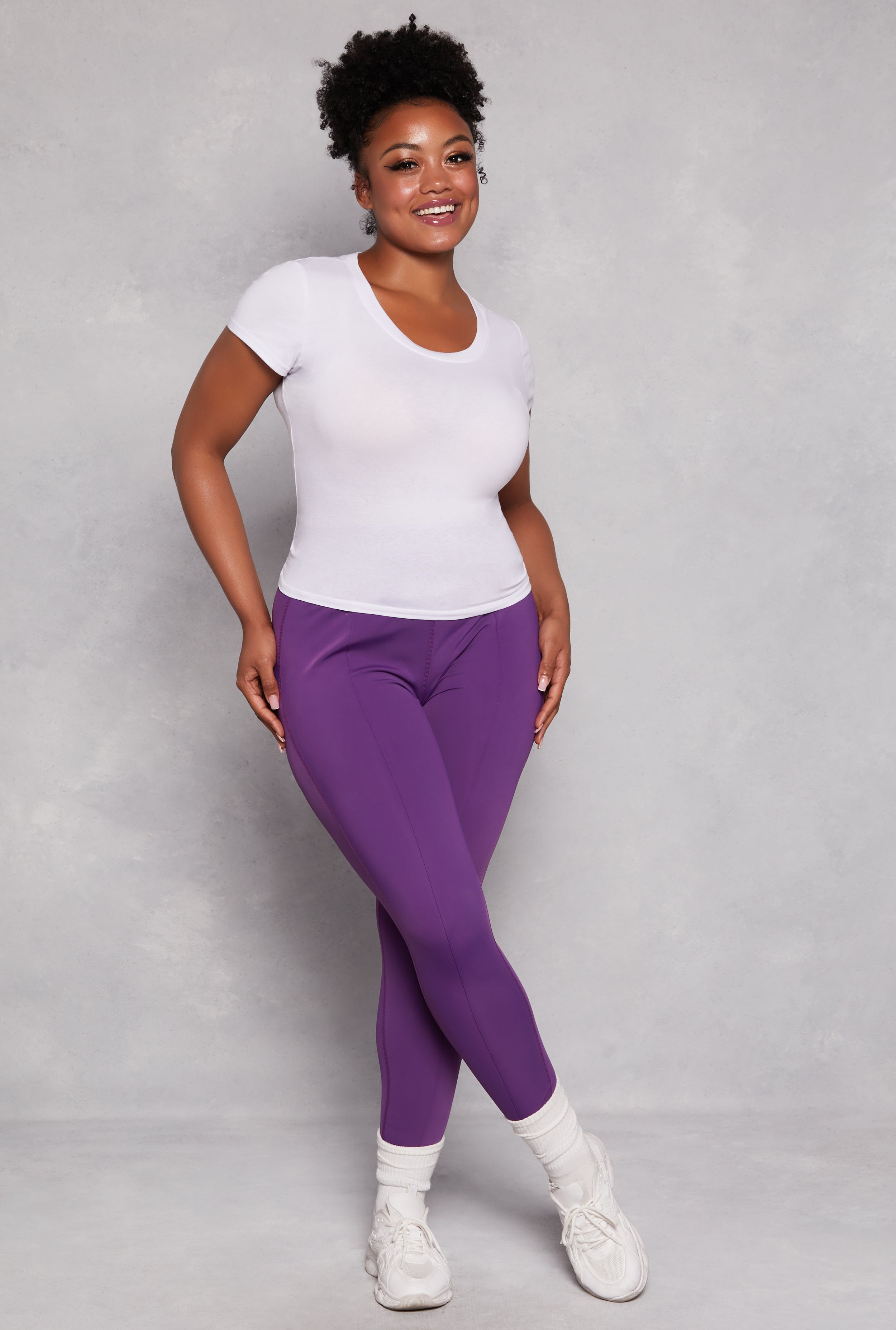 Womens Plus Size Spandex Pintuck Leggings, Purple, Size 3X