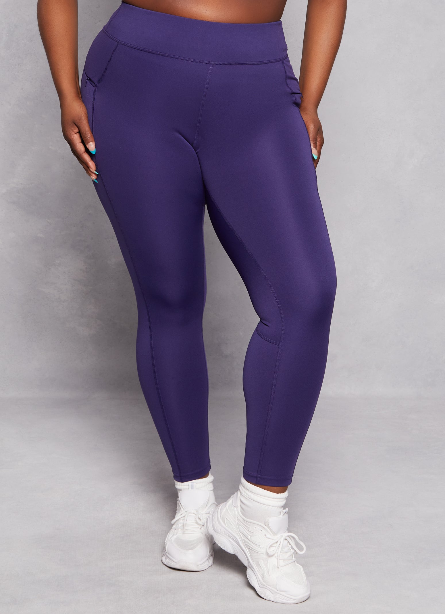 Womens Plus Size High Waist Zip Pocket Leggings, Purple, Size 1X