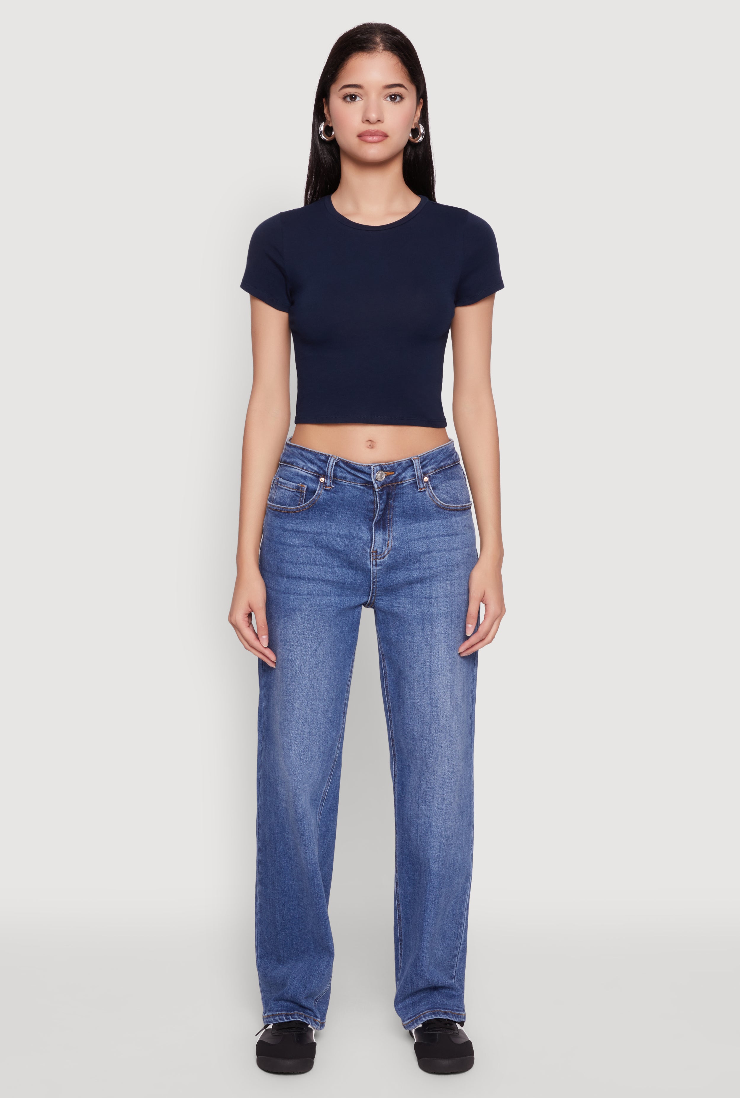 Womens Cropped Short Sleeve Crew Neck Tee,