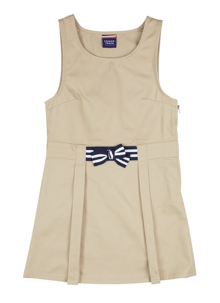 Girls Scoop Neck Pleated Sleeveless Jumper/Midi Dress With a Bow(s)