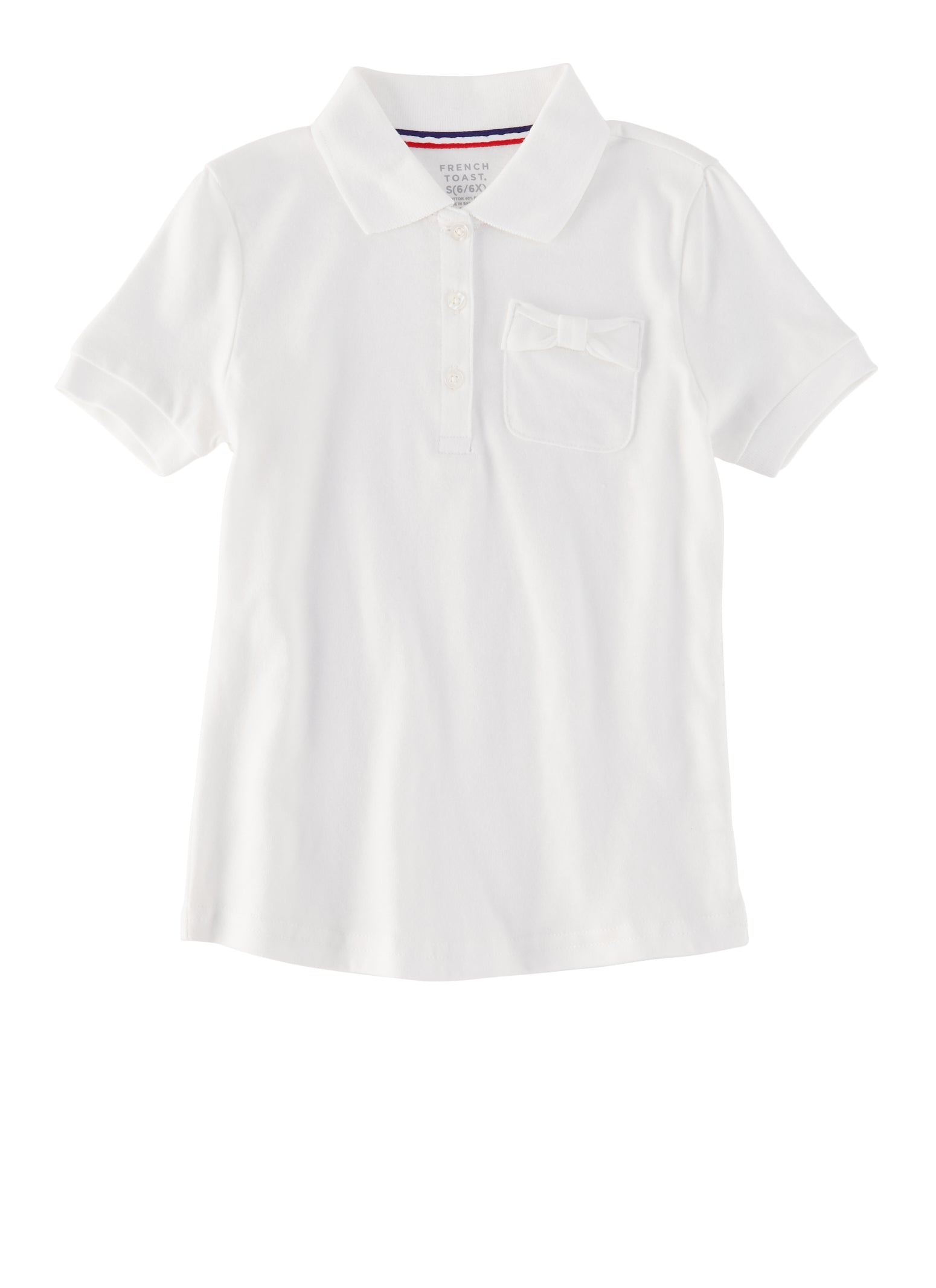 French Toast Girls 4-6x Bow Pocket Detail Short Sleeve Polo Shirt, White, Size 4-5