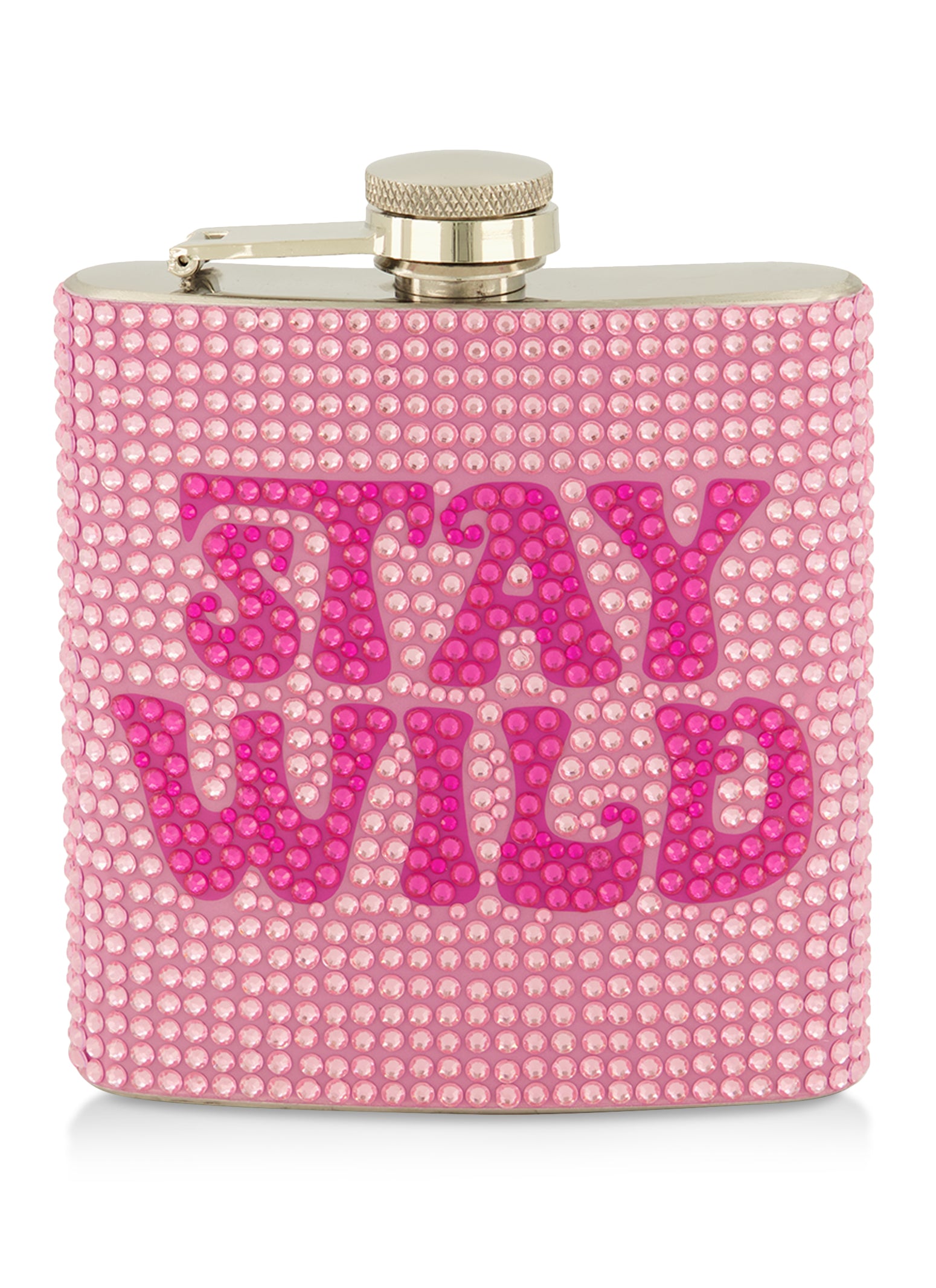 Stay Wild Rhinestone Studded Flask, Pink