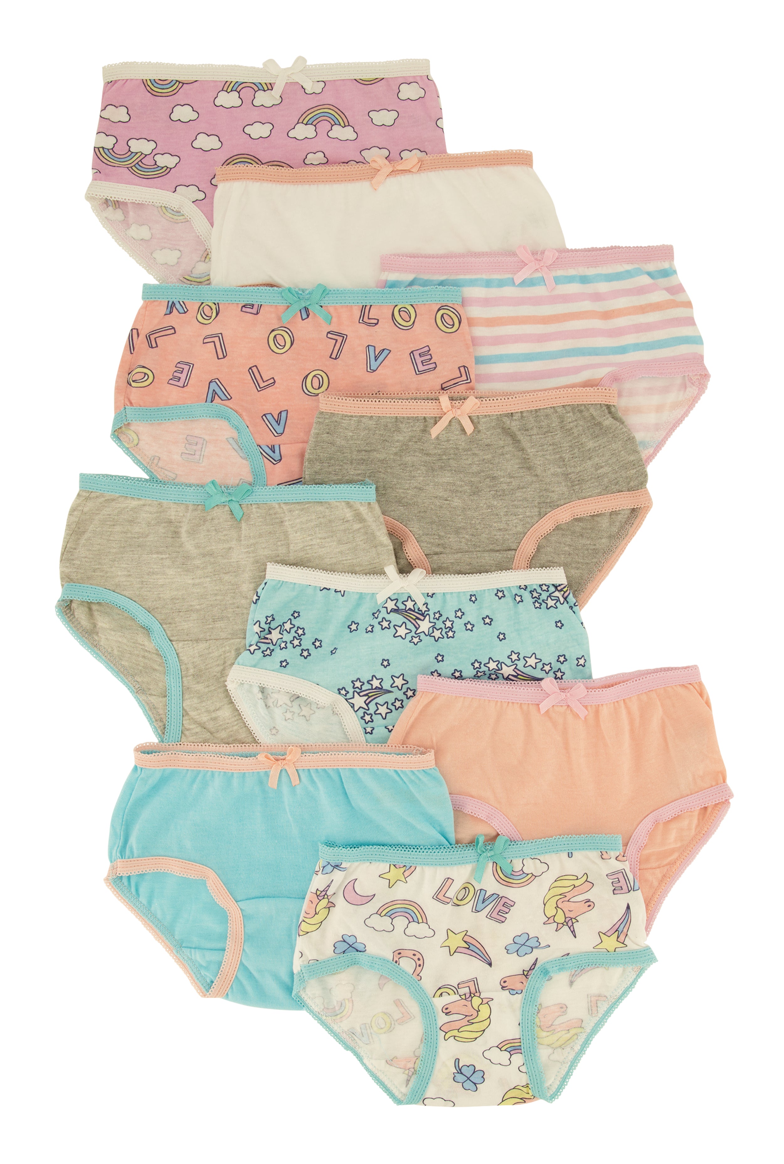 Toddler Girls Limited Too Assorted Contrast Trim Panties 10 Pack, Multi, Size 3T