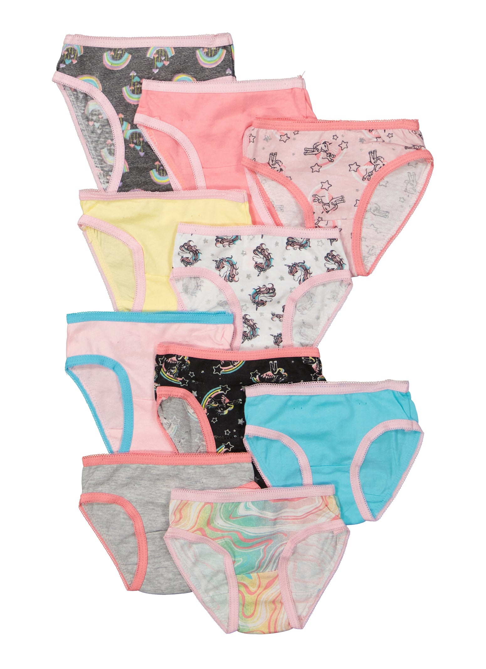 Toddler Girls Contrast Trim Patterned Panties 10 Pack, Multi, Size 3T