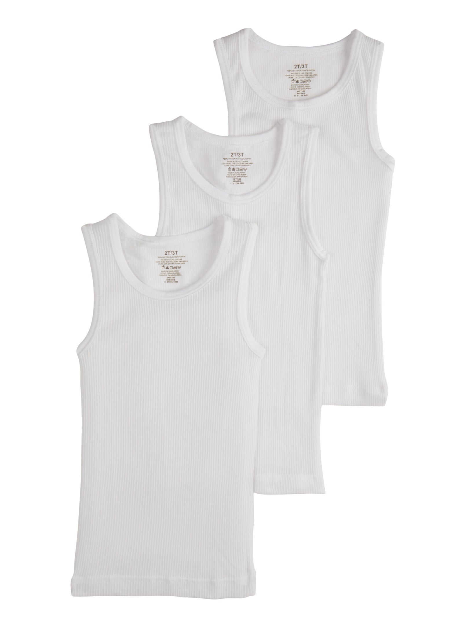 Toddler Boys Solid Ribbed Tank Tops 3 Pack, White, Size 4T
