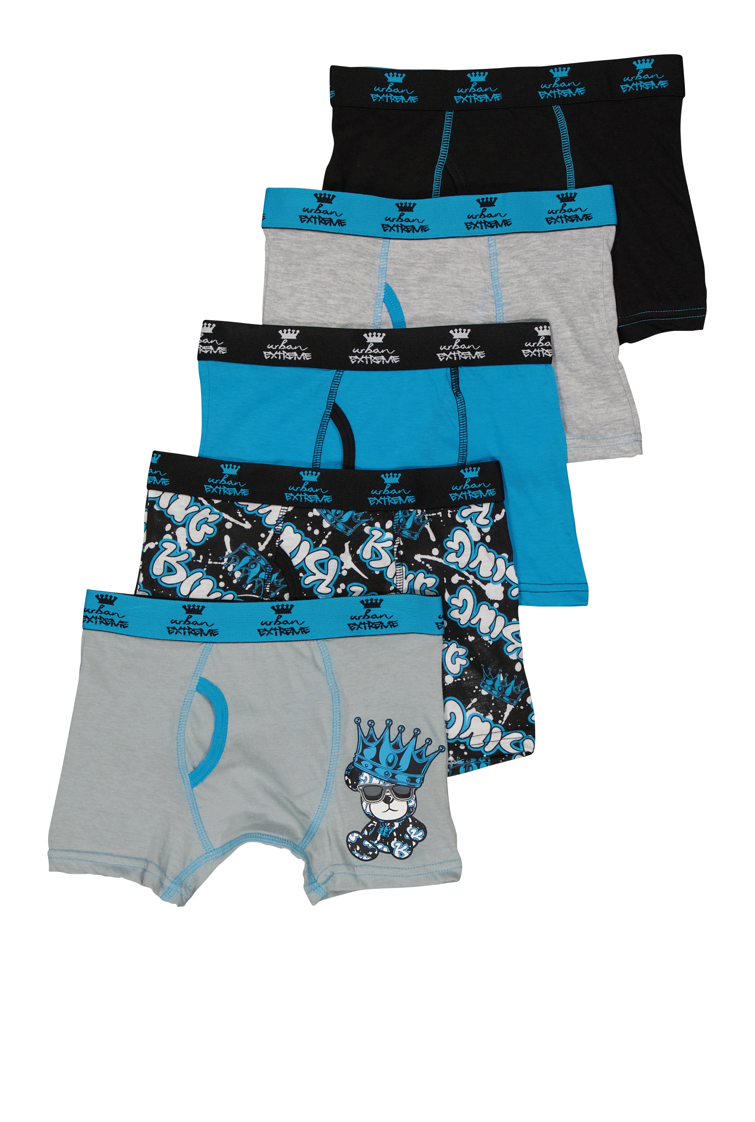 Boys Urban Extreme King Graphic Boxer Briefs 5 Pack, Multi, Size 4-6